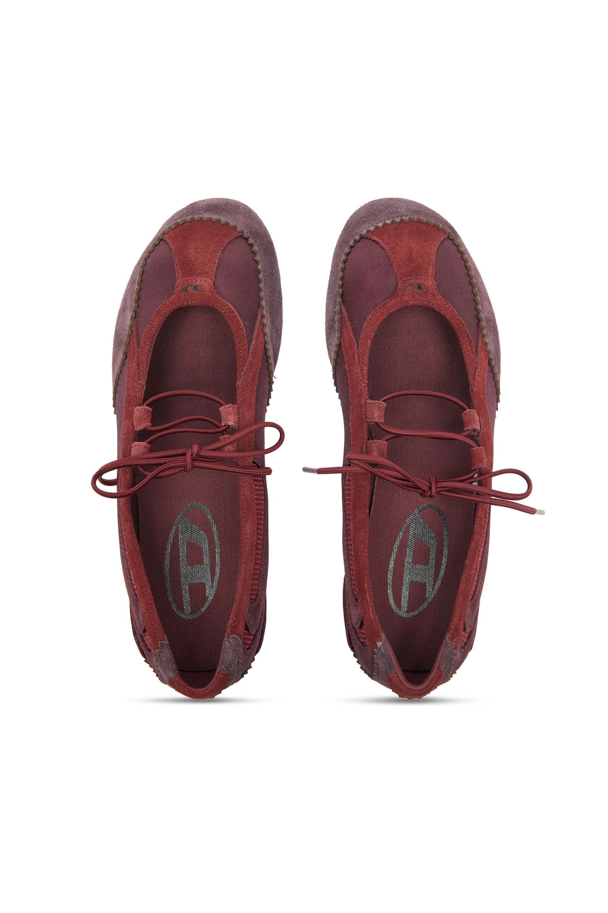Diesel - D-MILE BALLERINA LACE UP II W, Female's D-Mile - Lace-up ballerina flats in leather and mesh in Burgundy - 4