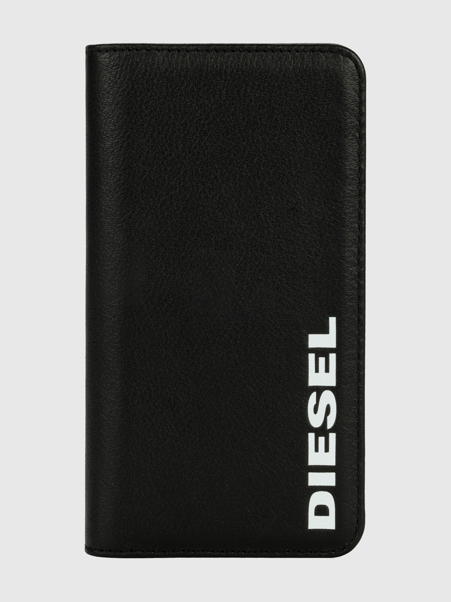 Diesel - DIESEL 2-IN-1 FOLIO CASE FOR IPHONE XR, Unisex's Black leather white vertical logo case, iPhone XR in Black/White - 1
