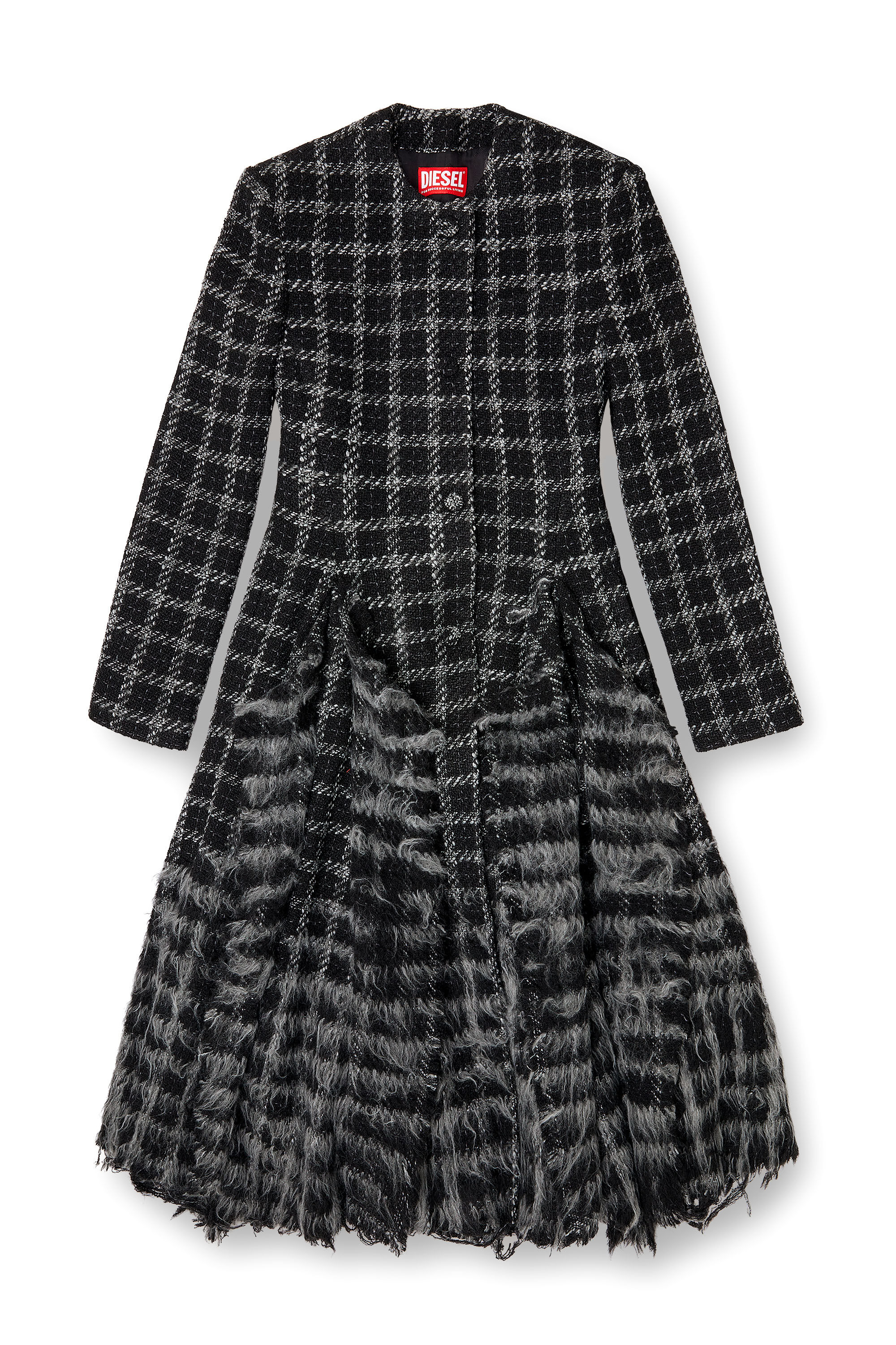 Diesel - G-ABRIE, Woman's Bouclé coat with frayed hem in Black - 2