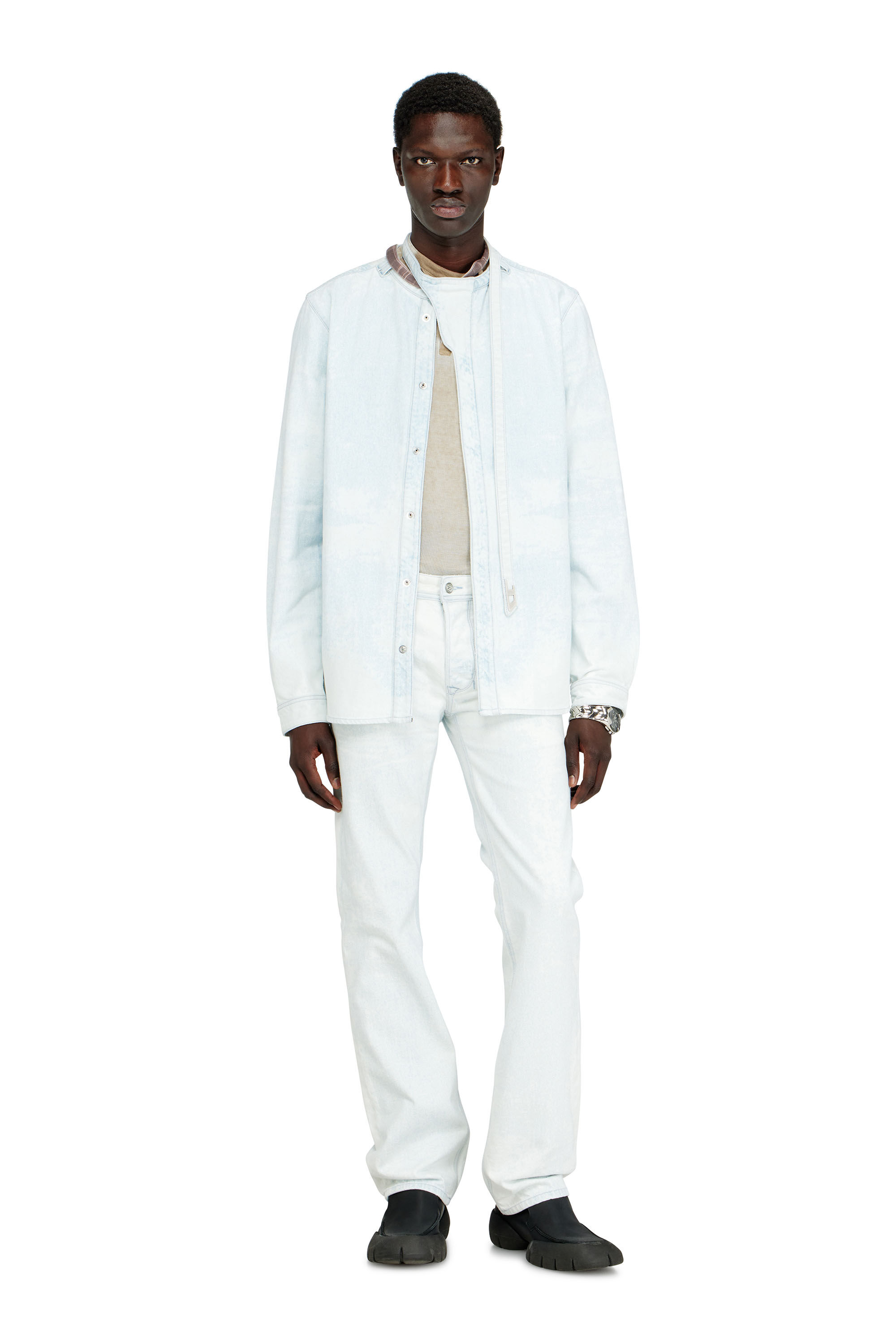 Diesel - D-TYLLAR-FSI, Man's Shirt in ice-blue satin denim in Light Blue - 1