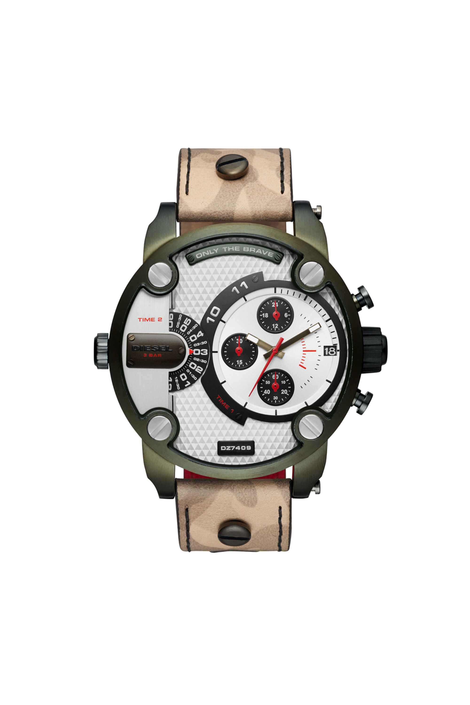 Diesel - DZ7409, Male's Little Daddy camo watch with olive case, 52 mm in Light Brown - 1