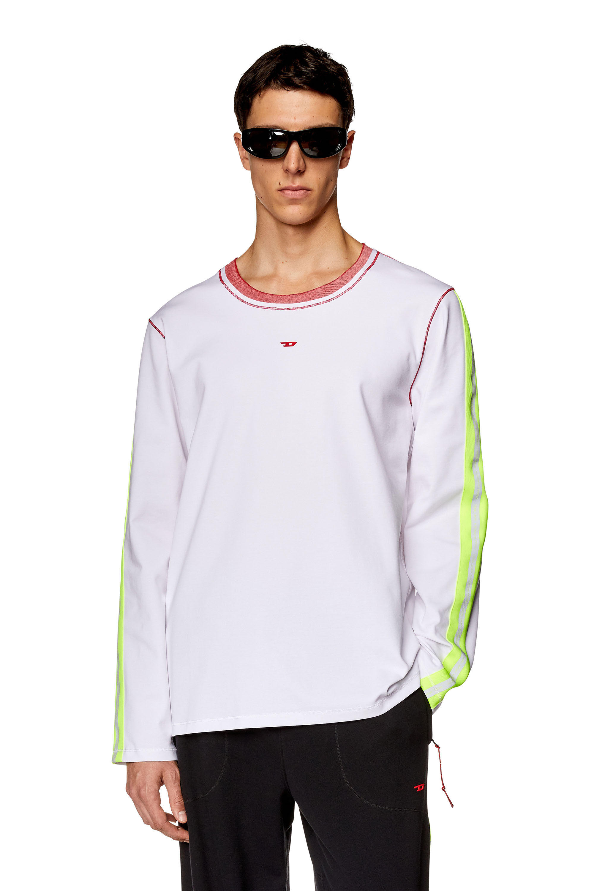 Diesel - AMTEE-JENSEN-HT17, Male's Long-sleeve T-shirt with reflective bands in White/Yellow - 3