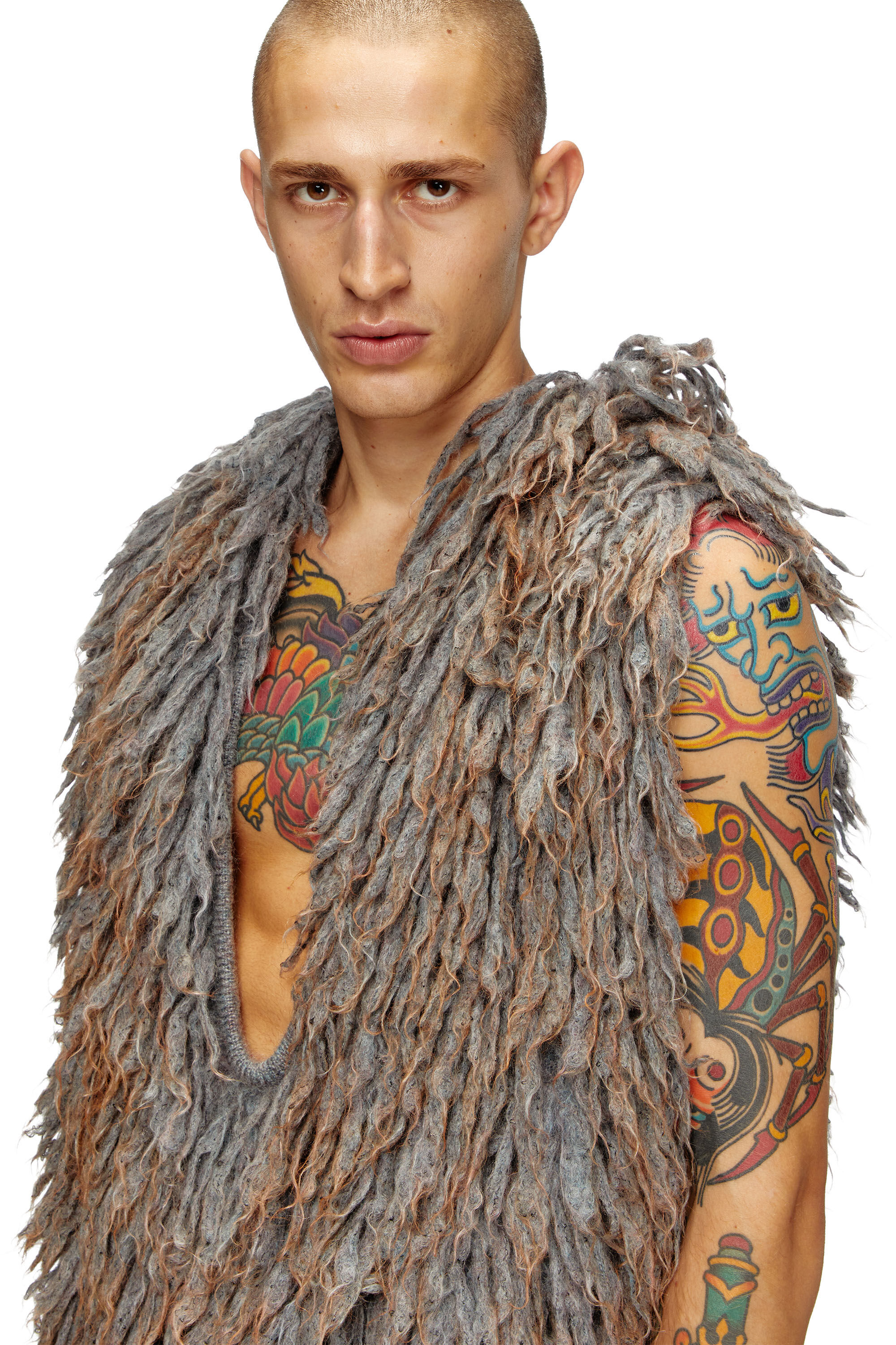 Men's Sleeveless hoodie in shaggy knit | Grey | Diesel