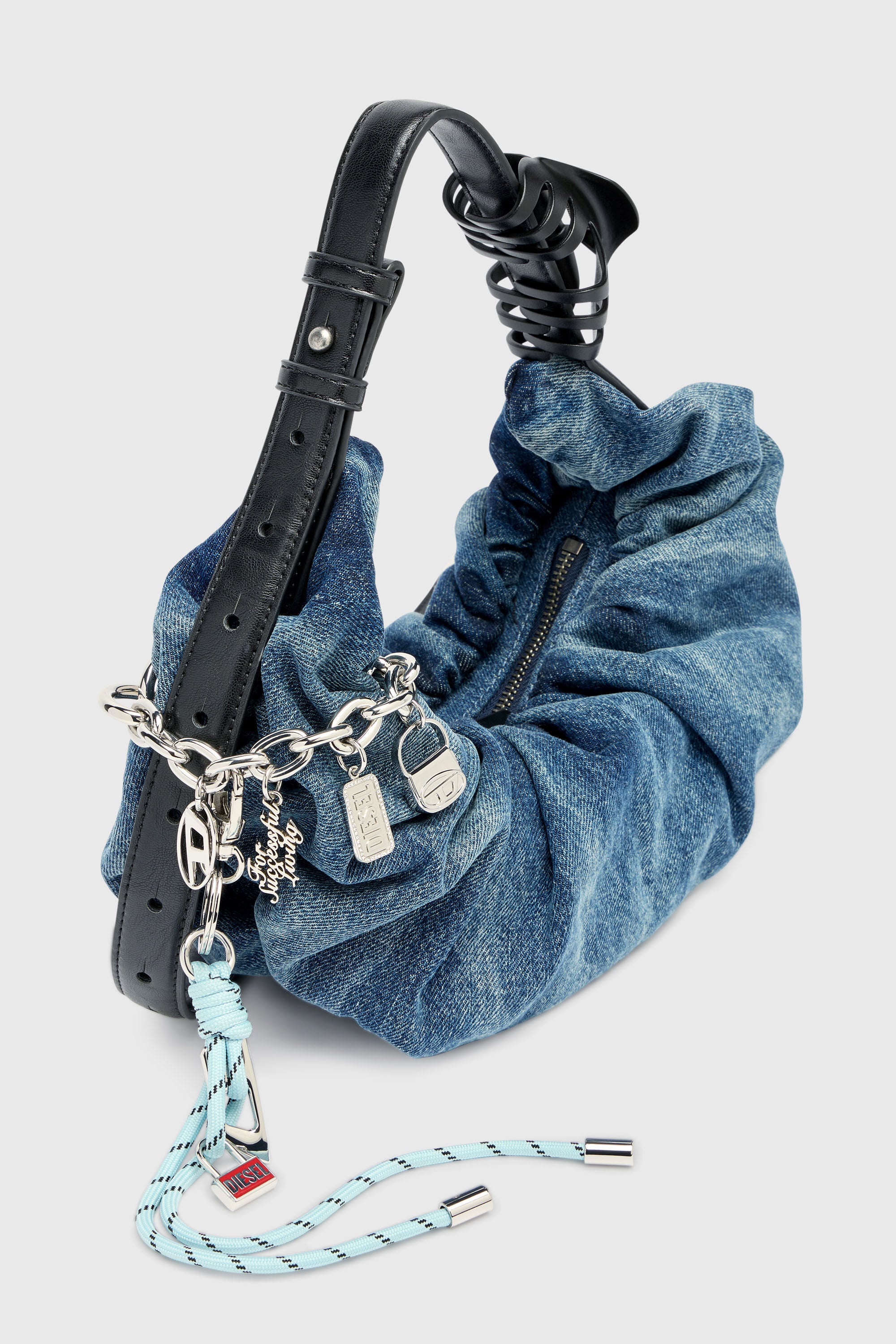 Women's Grab-D-Small scrunched hobo bag in treated denim | Blue