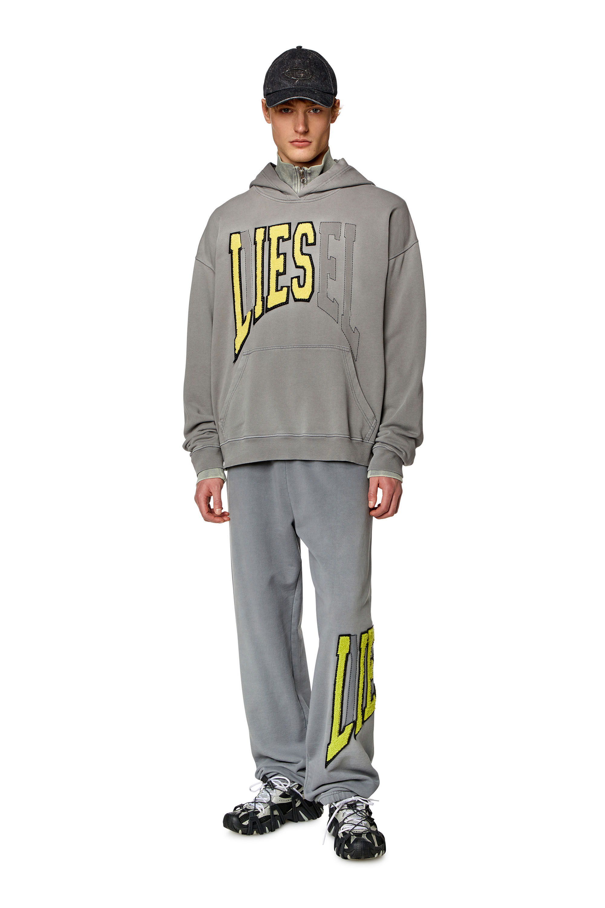 DIESEL LIES EL スウェットセット グレー セットアップ Men's College hoodie with LIES patches | Grey | Diesel