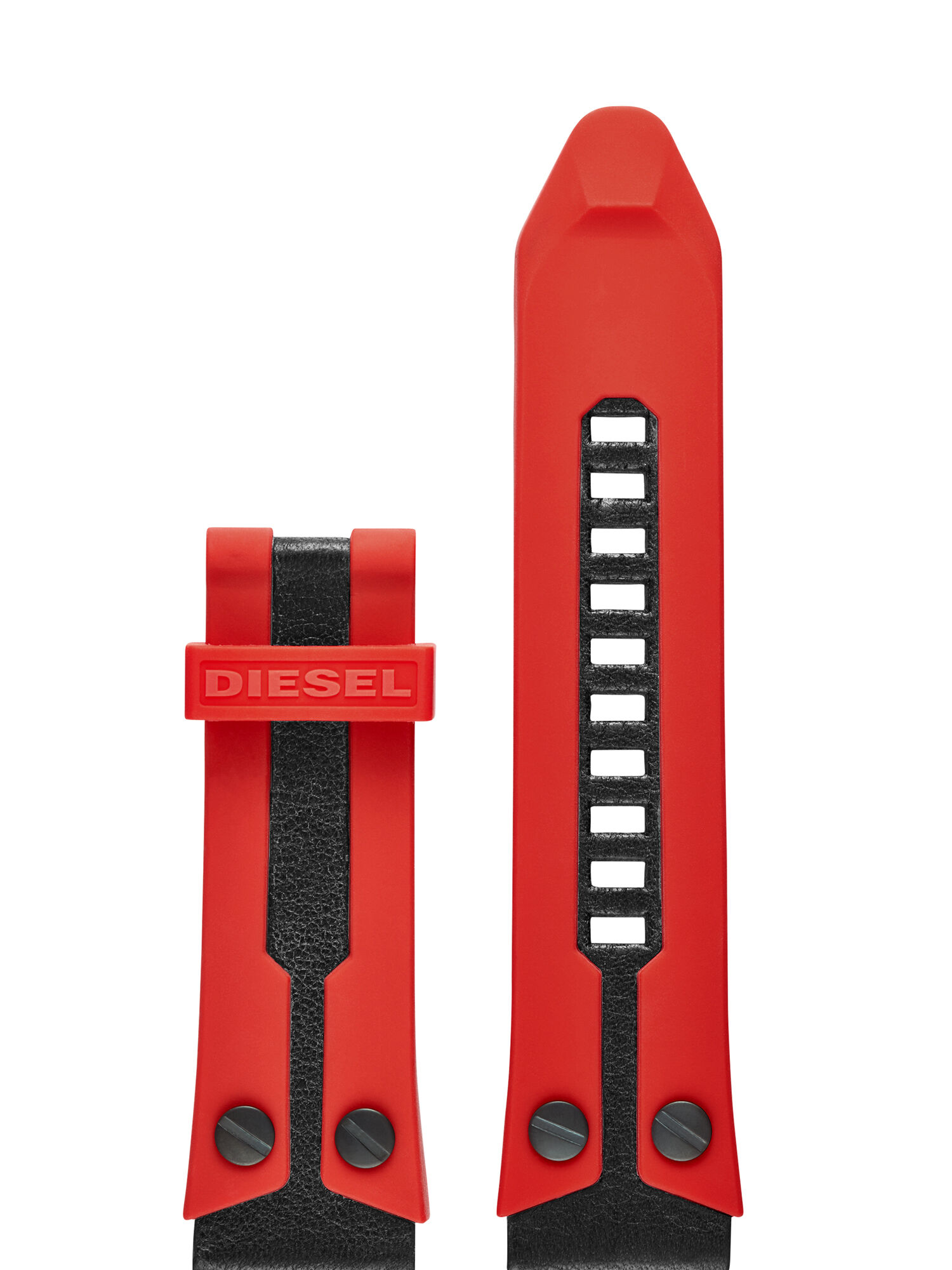Diesel - DZT0007, Bracelet deux pièces en cuir et silicone rouge Homme in Rouge - 1