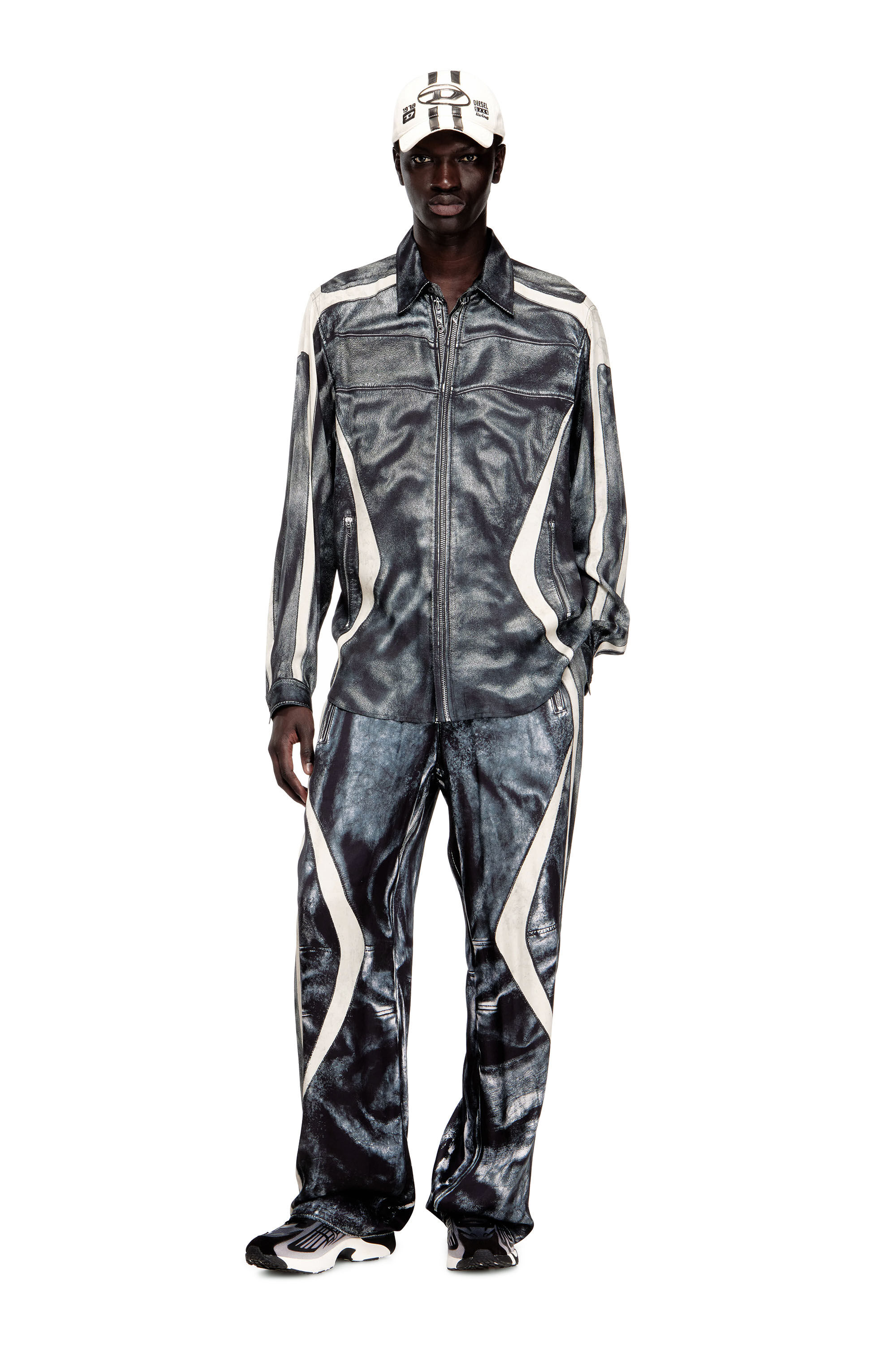 Men's Printed viscose shirt with front zip closure | Multicolor