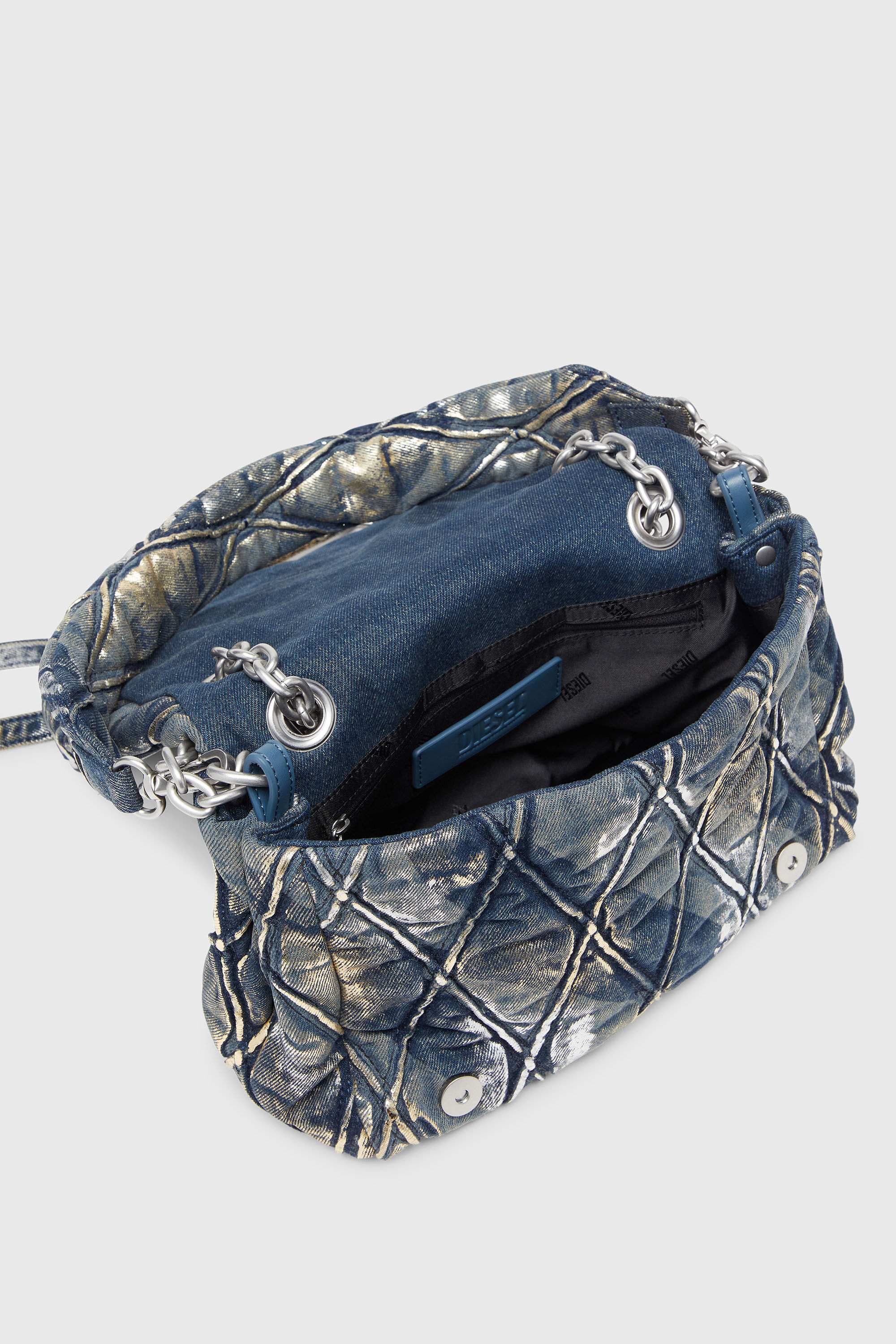Women's Charm-D - Shoulder bag in metallic-foil denim | Blue