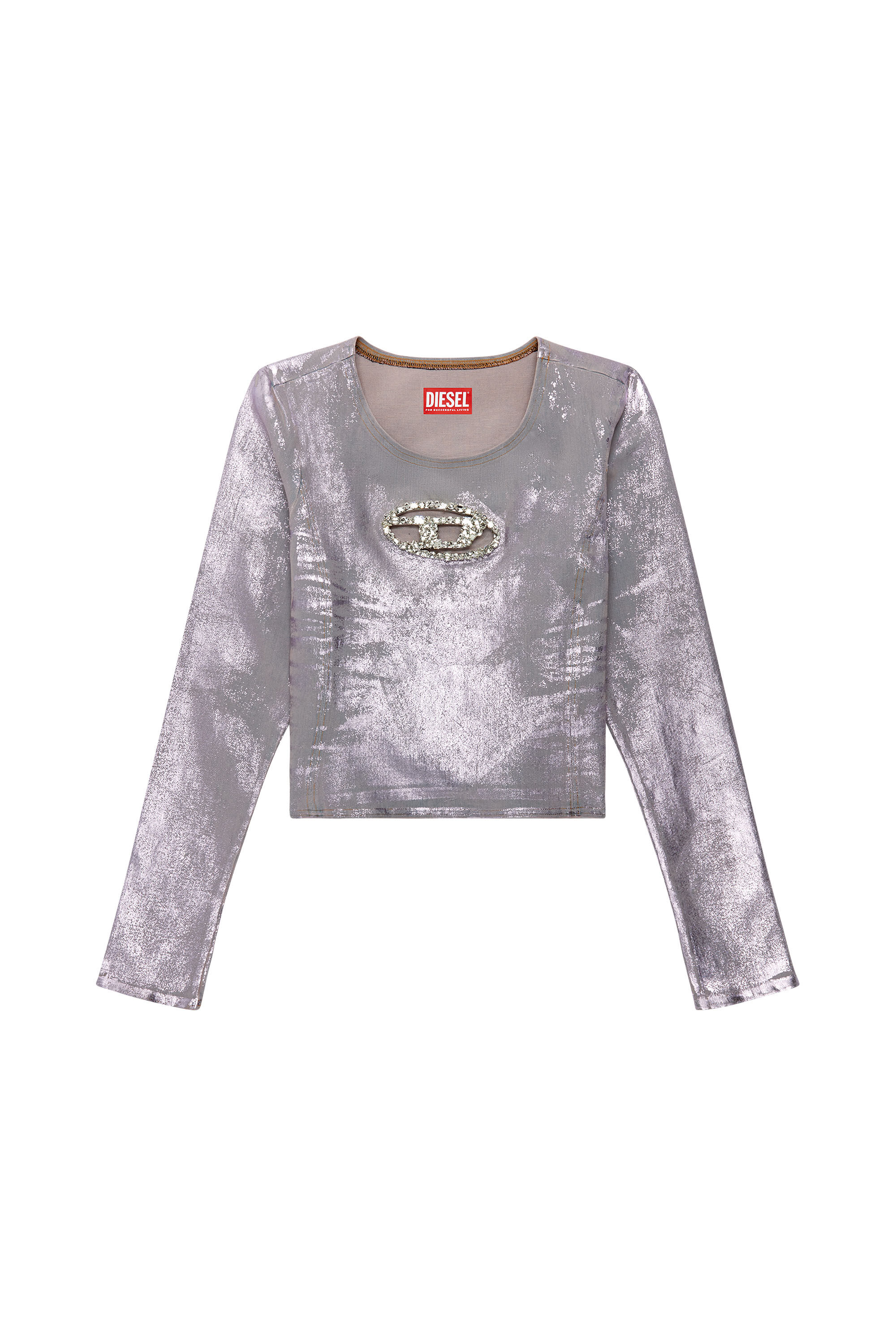 Diesel - DE-TOP1-FSE, Top à manches longues avec plaque en cristal Femme in Rose - 2