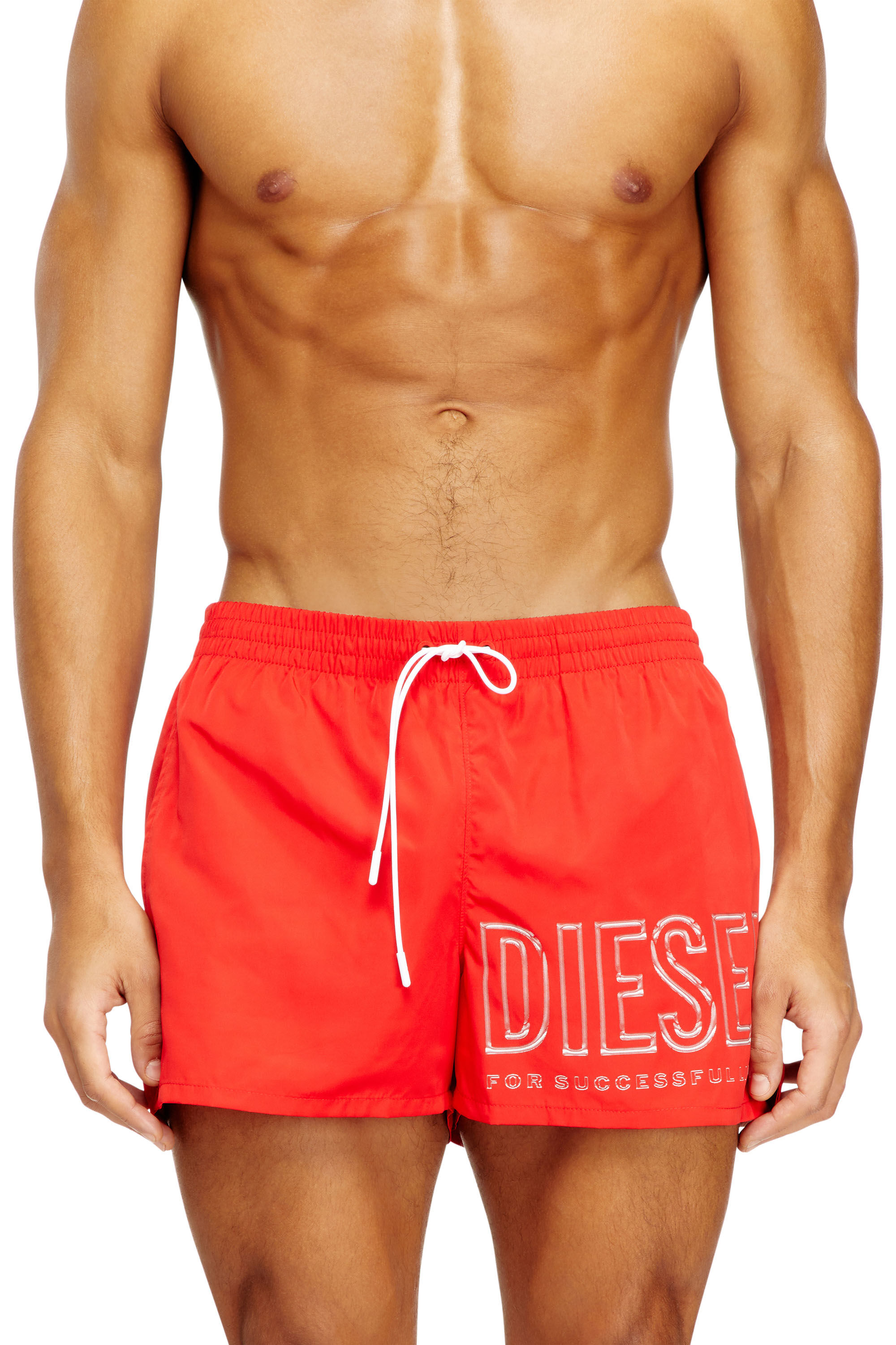 Men's Mid-length swim shorts with outline logo | Red | Diesel