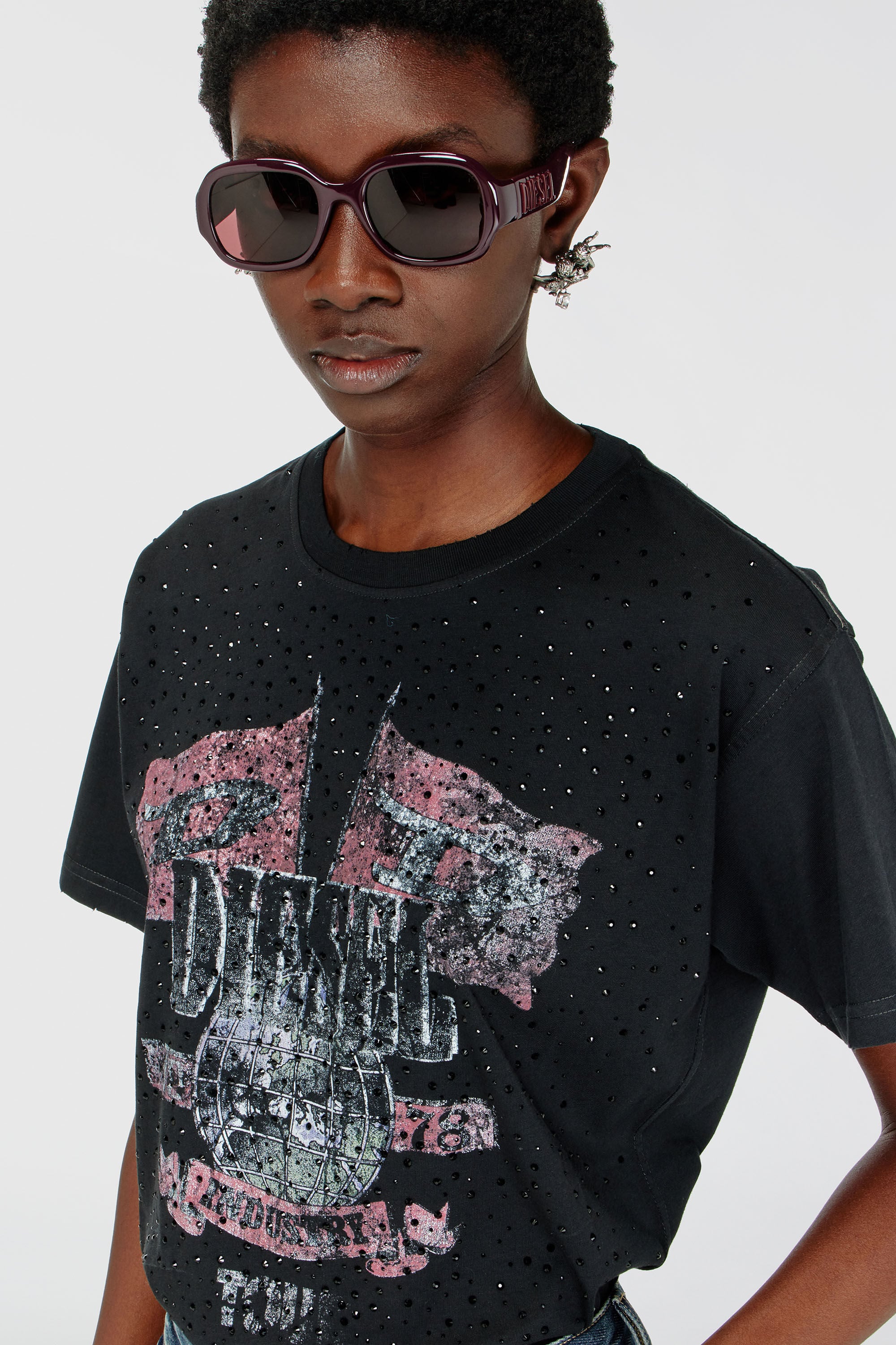 Diesel - T-MARLY, Woman's T-shirt with concert graphics and crystals in null - 4