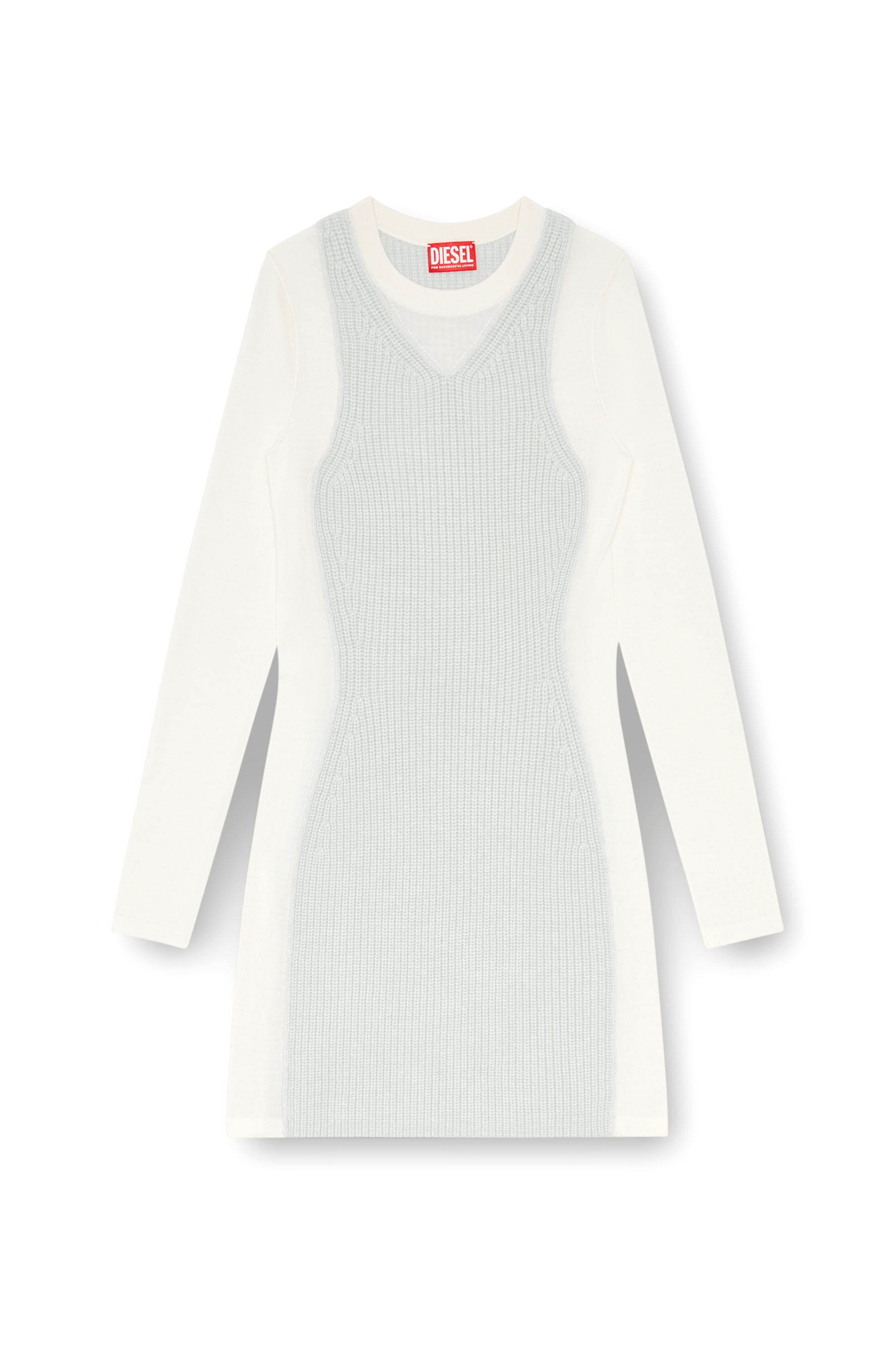 Diesel - M-ARENA, Vestido corto de punto con efecto de capas Mujer in Blanco - 2