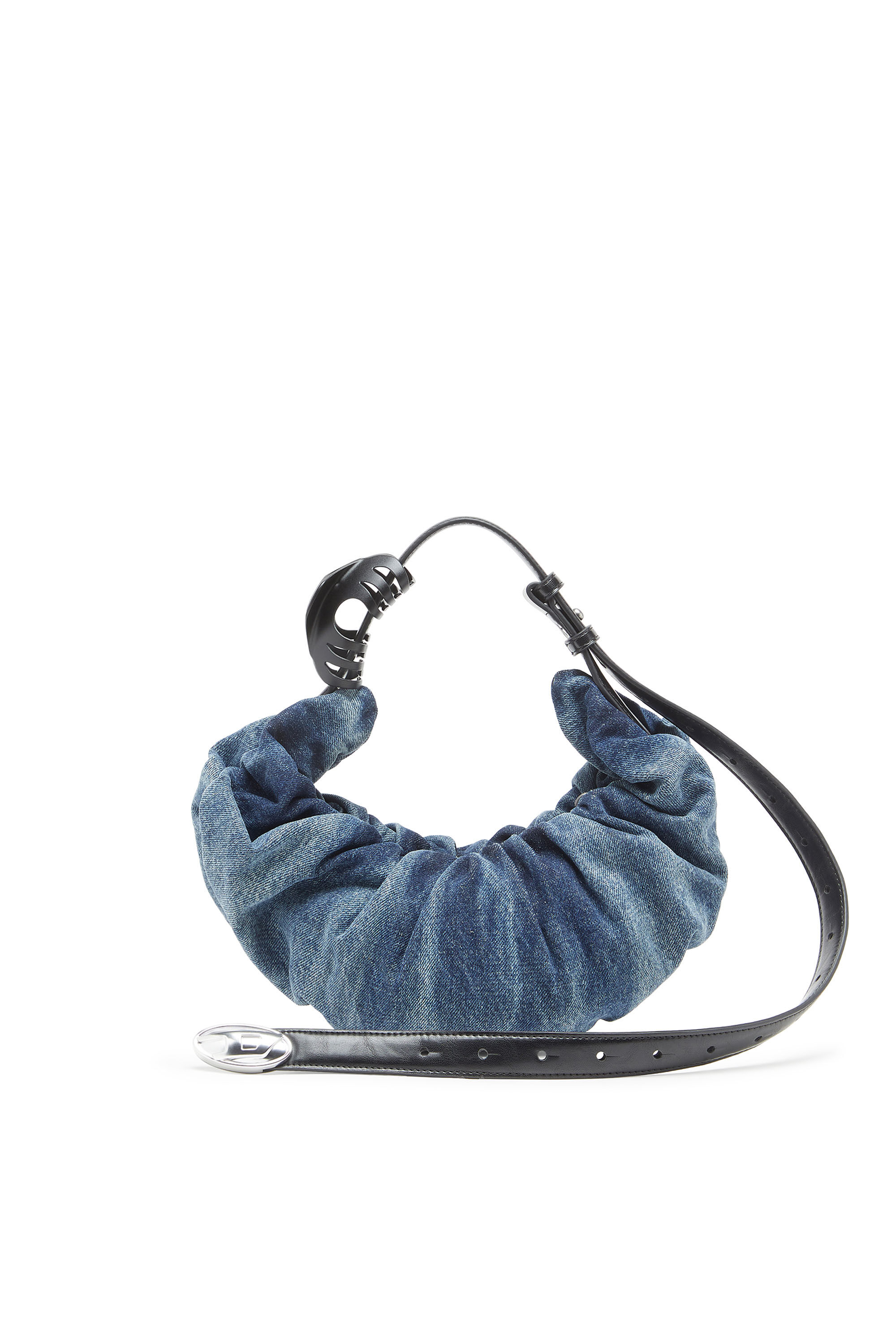 Women's Grab-D-Small scrunched hobo bag in treated denim | Blue