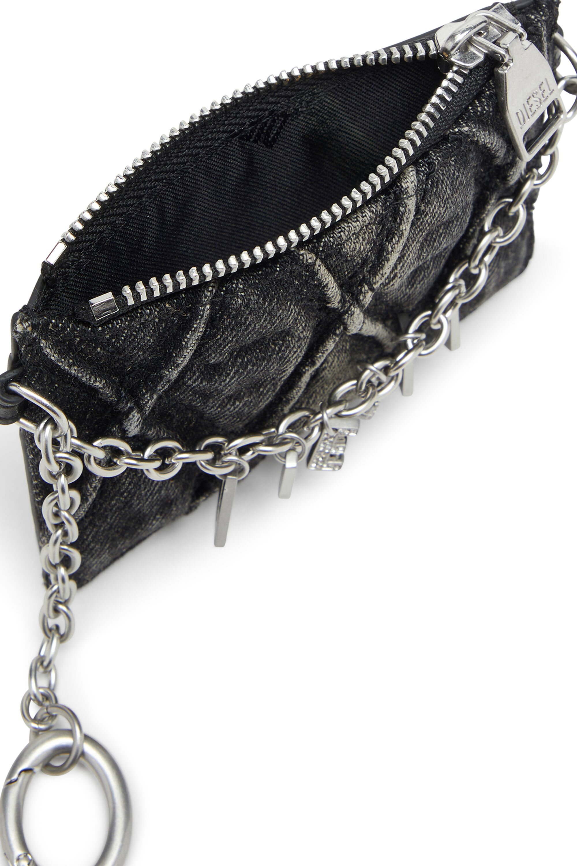 Diesel - CARD HOLDER WITH CHAIN, Female's Card holder with chain and zip coin pocket in Dark Grey - 3