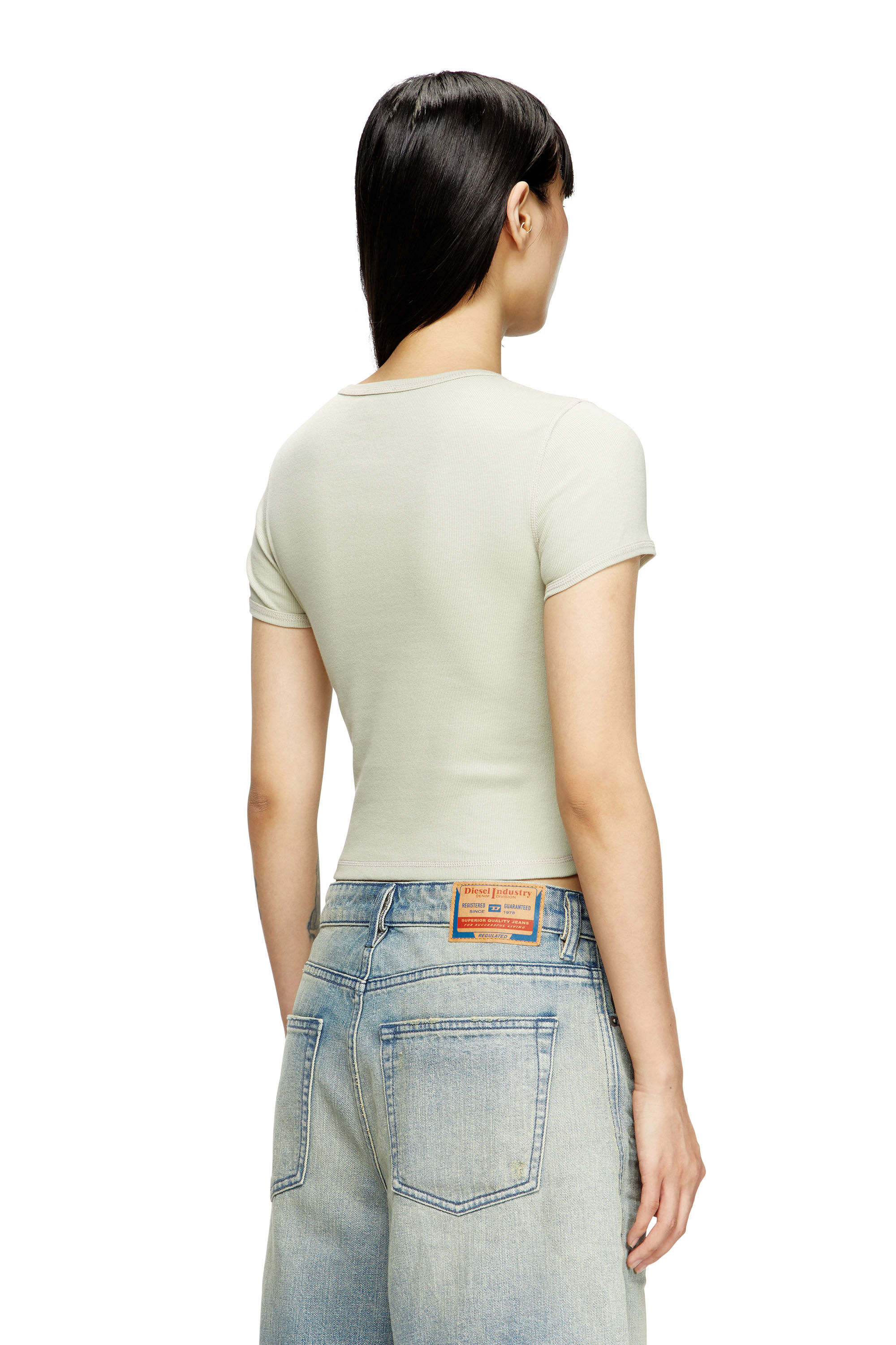 Diesel - T-ELE, Woman's Ribbed T-shirt with watercolour heart D in Light Grey - 4