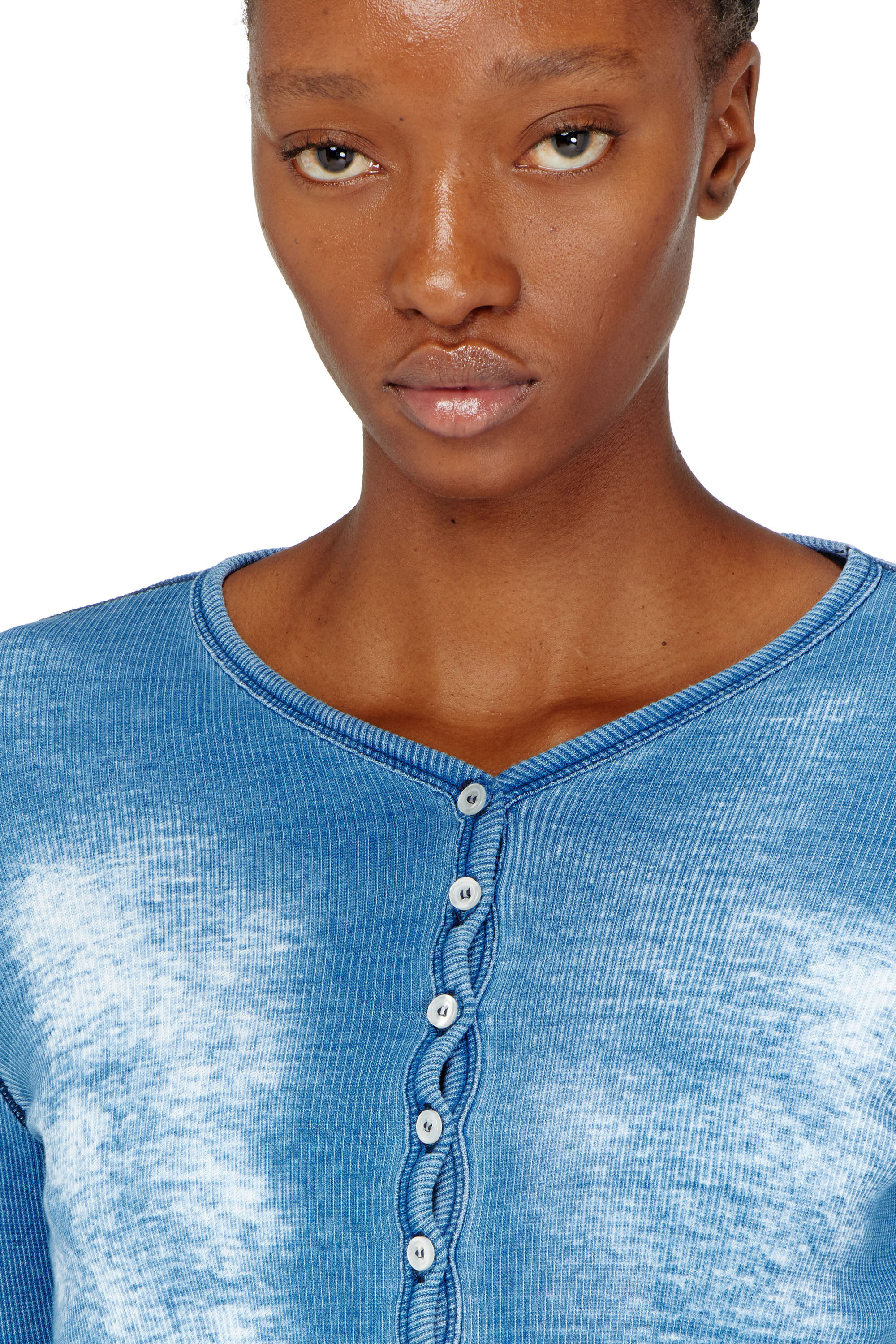 Women's Rib-jersey cardigan with bleached effect | Blue | Diesel