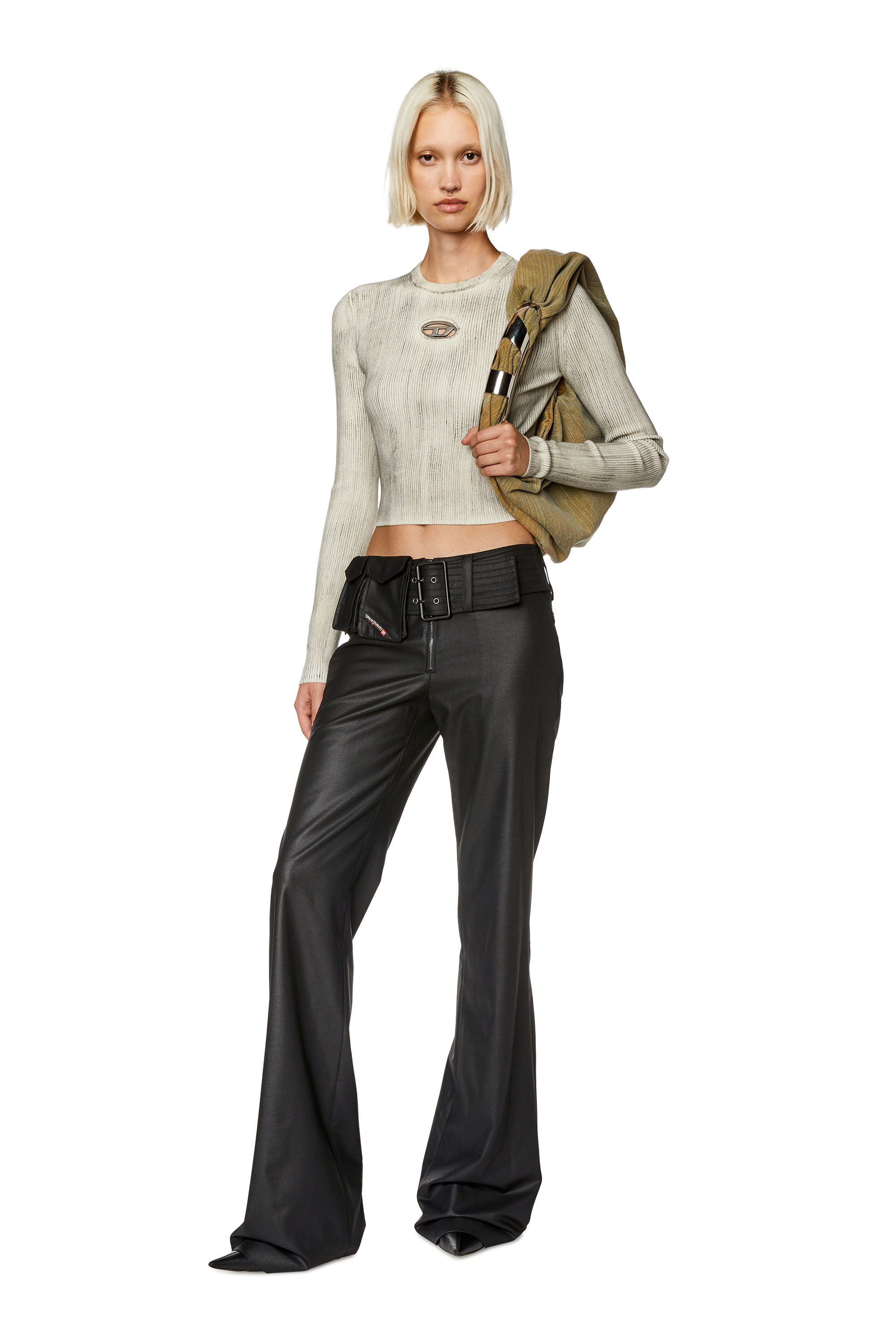 Women's Ribbed crew-neck with oval D plaque | Grey | Diesel