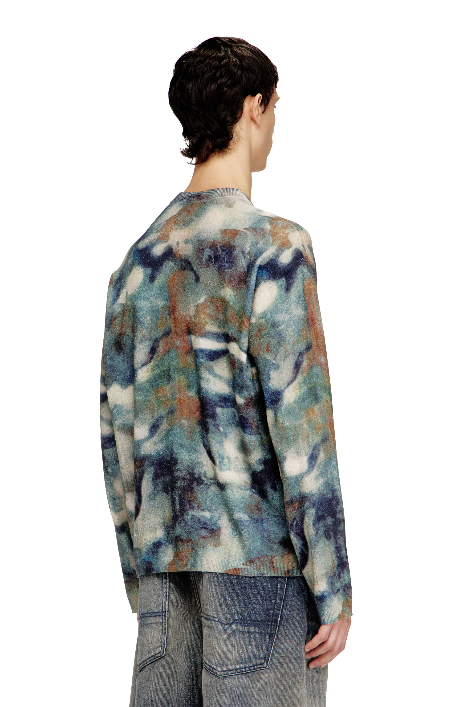 Diesel - K-ILLUM, Man's Sponge-yarn jumper with abstract print in Beige/Blue - 4