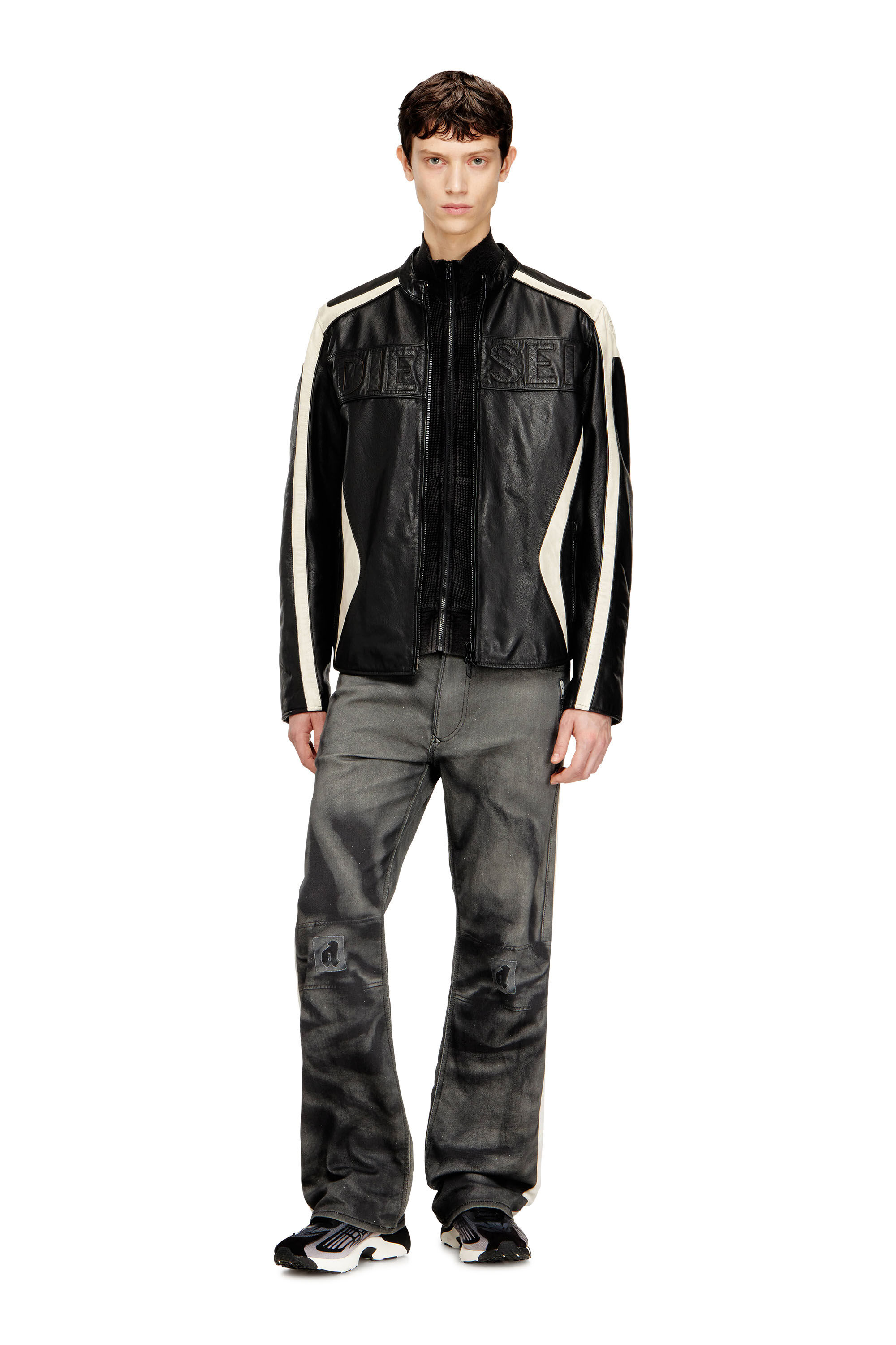 Men's Colour-block leather biker jacket | Multicolor | Diesel