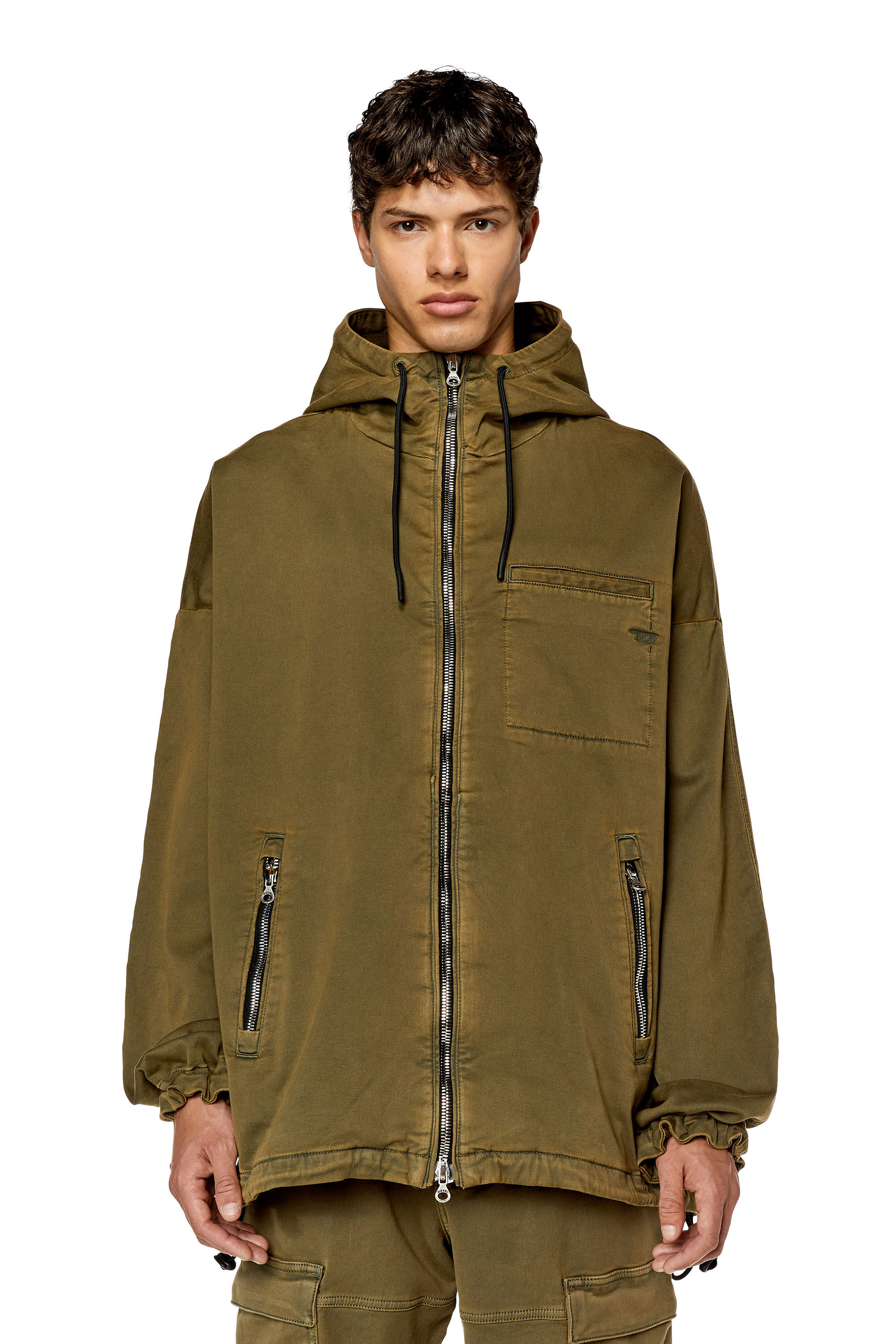 メンズウェア T042420006 COMBINATION HOODED JACKET M Men's Hooded JoggJeans jacket | Green | Diesel