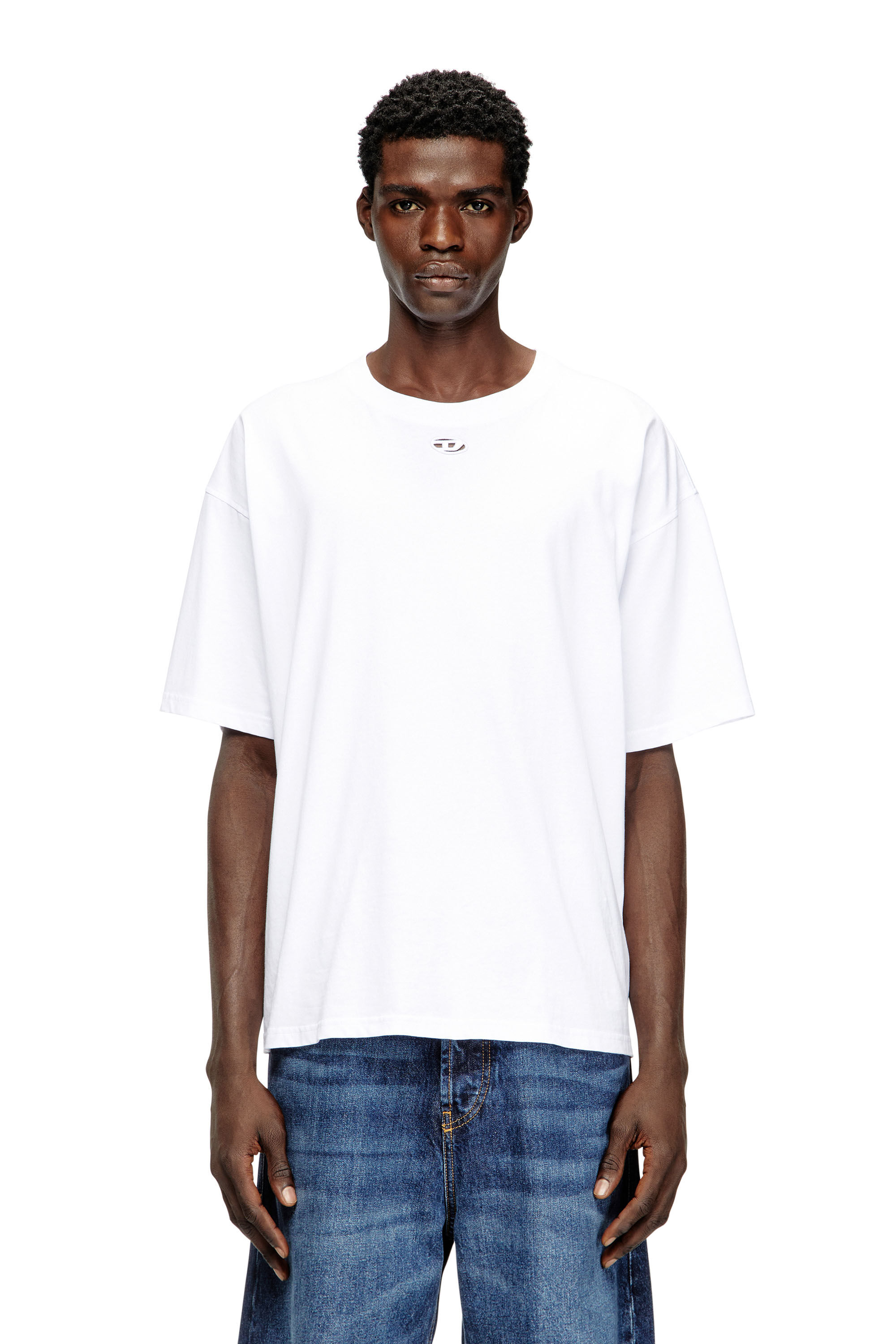 Men's Relaxed cotton T-shirt with Oval D embroidery | White | Diesel