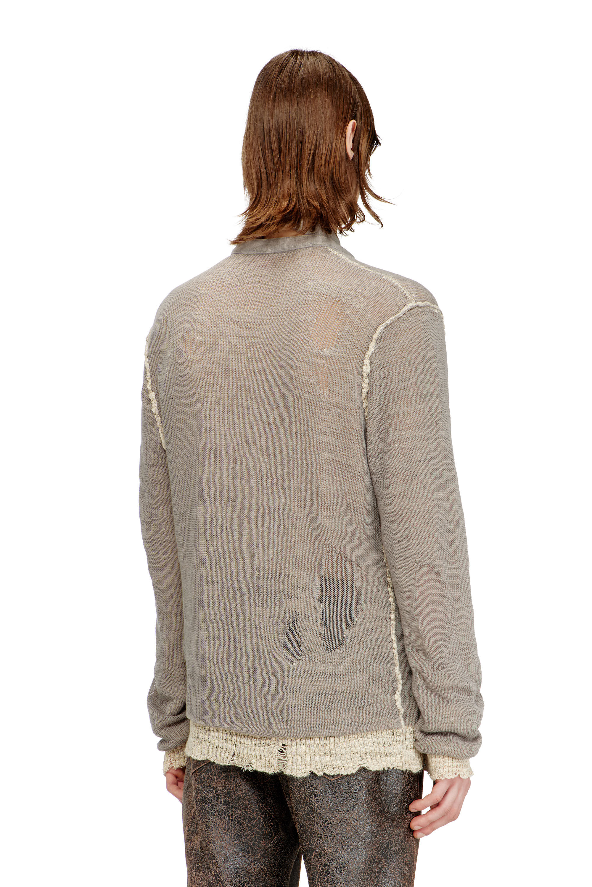 Men's Distressed jumper with biker neck strap | Brown | Diesel
