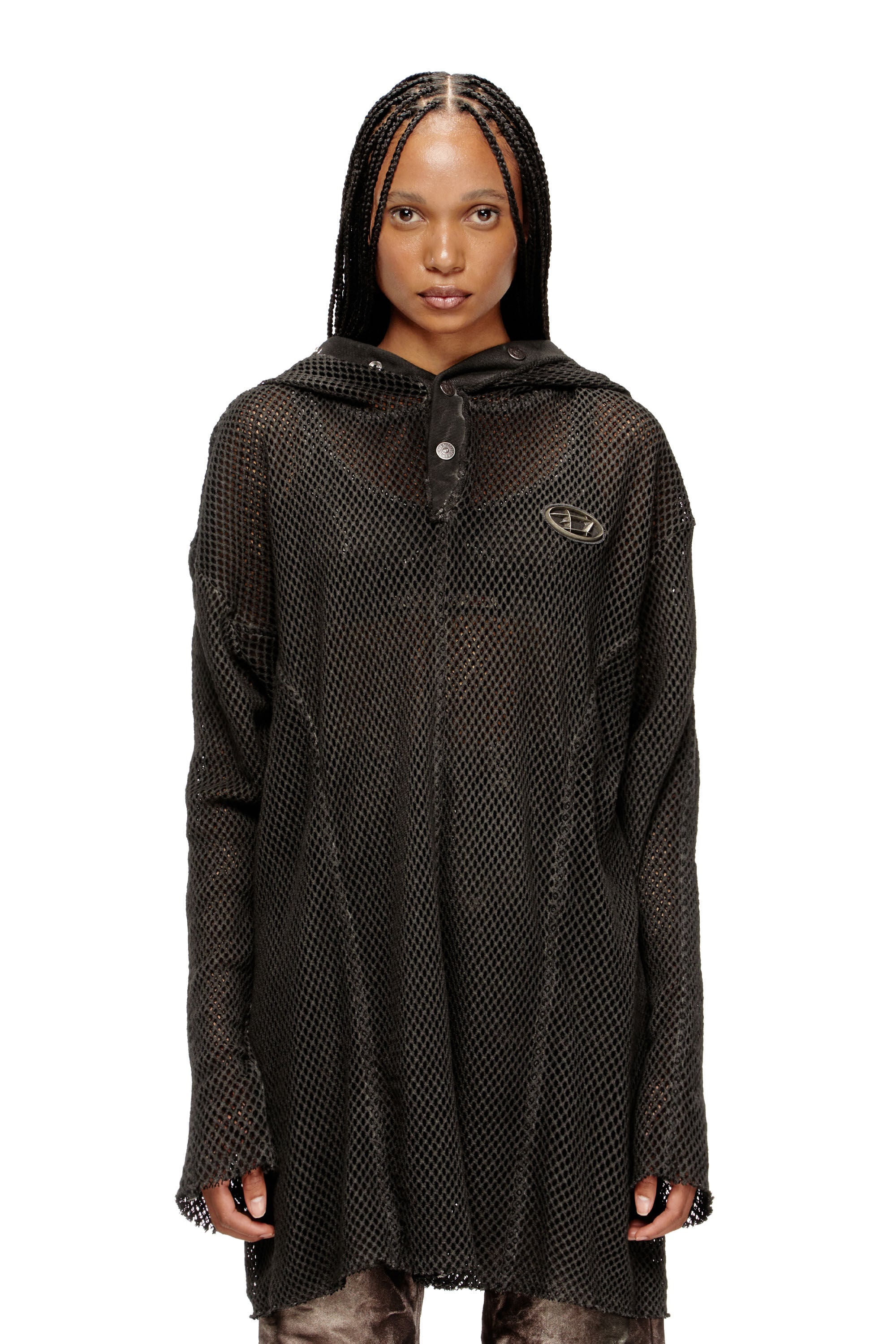 Women's Fishnet hoodie with full-closure hood | Black | Diesel