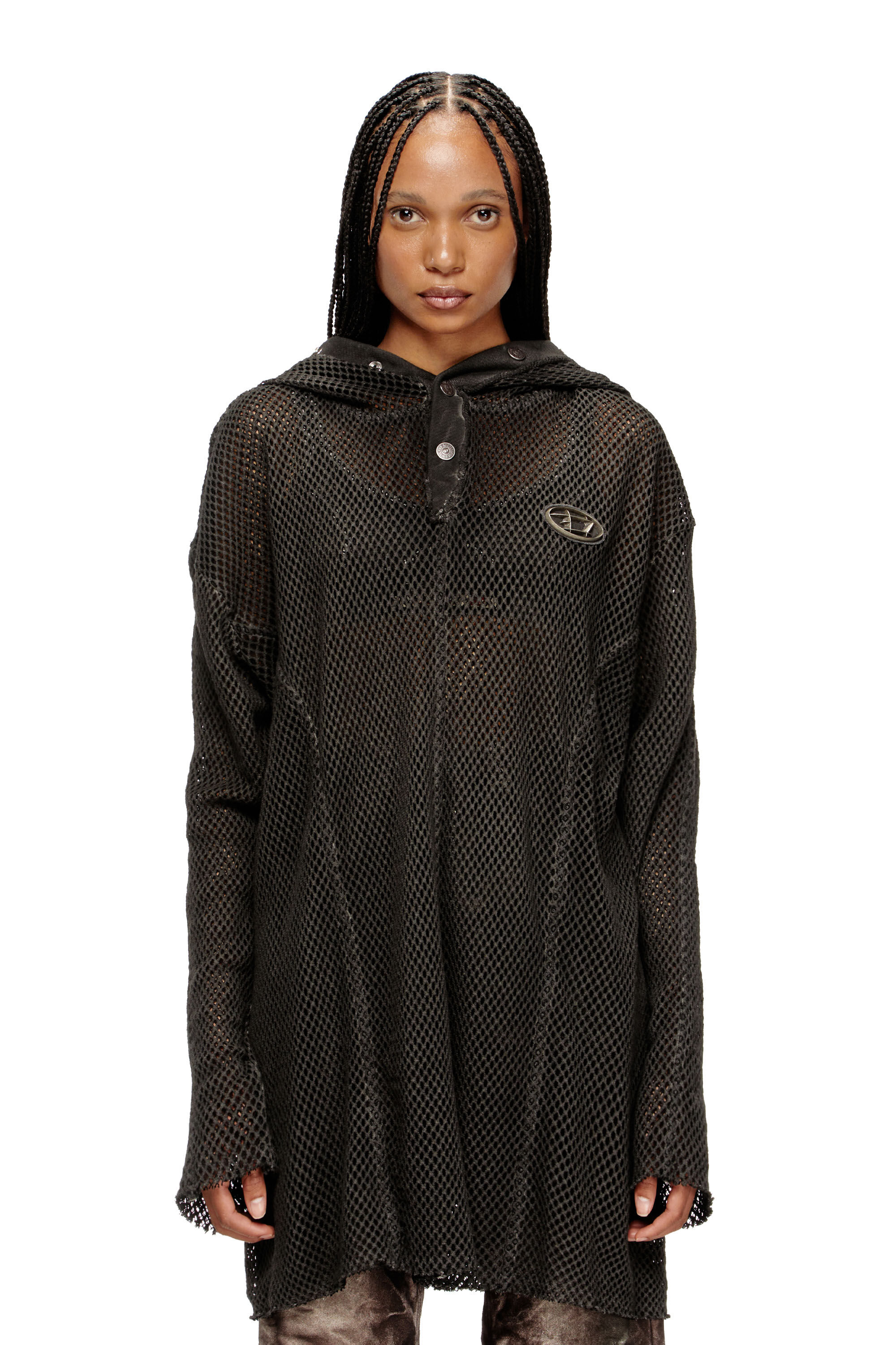 Diesel - S-THUG-FISHNET, Sweat à capuche en résille avec capuche à fermeture complète Mixte in Noir - 6