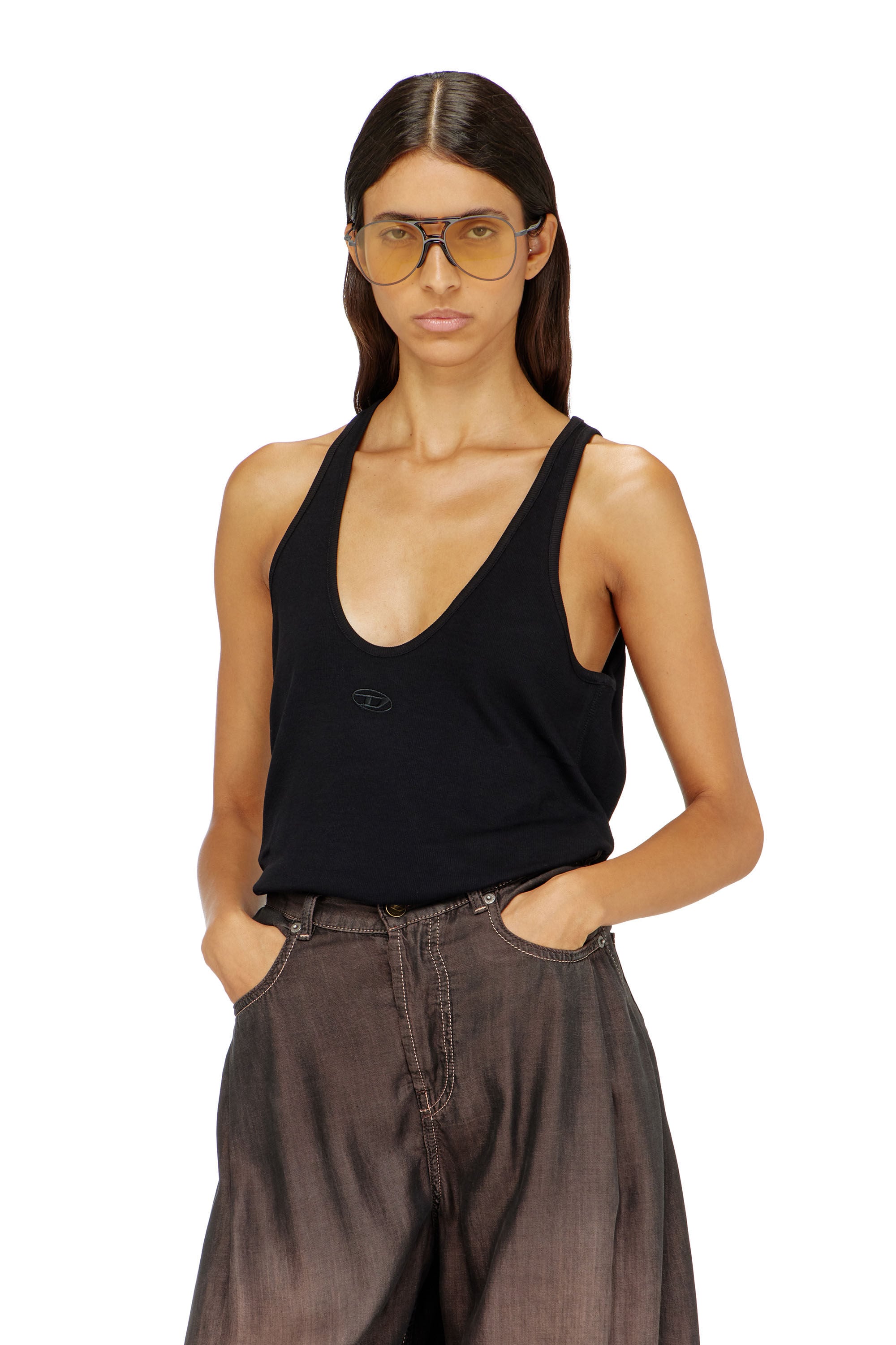 Women's Ribbed tank top with Oval D | Black | Diesel {{Country}}