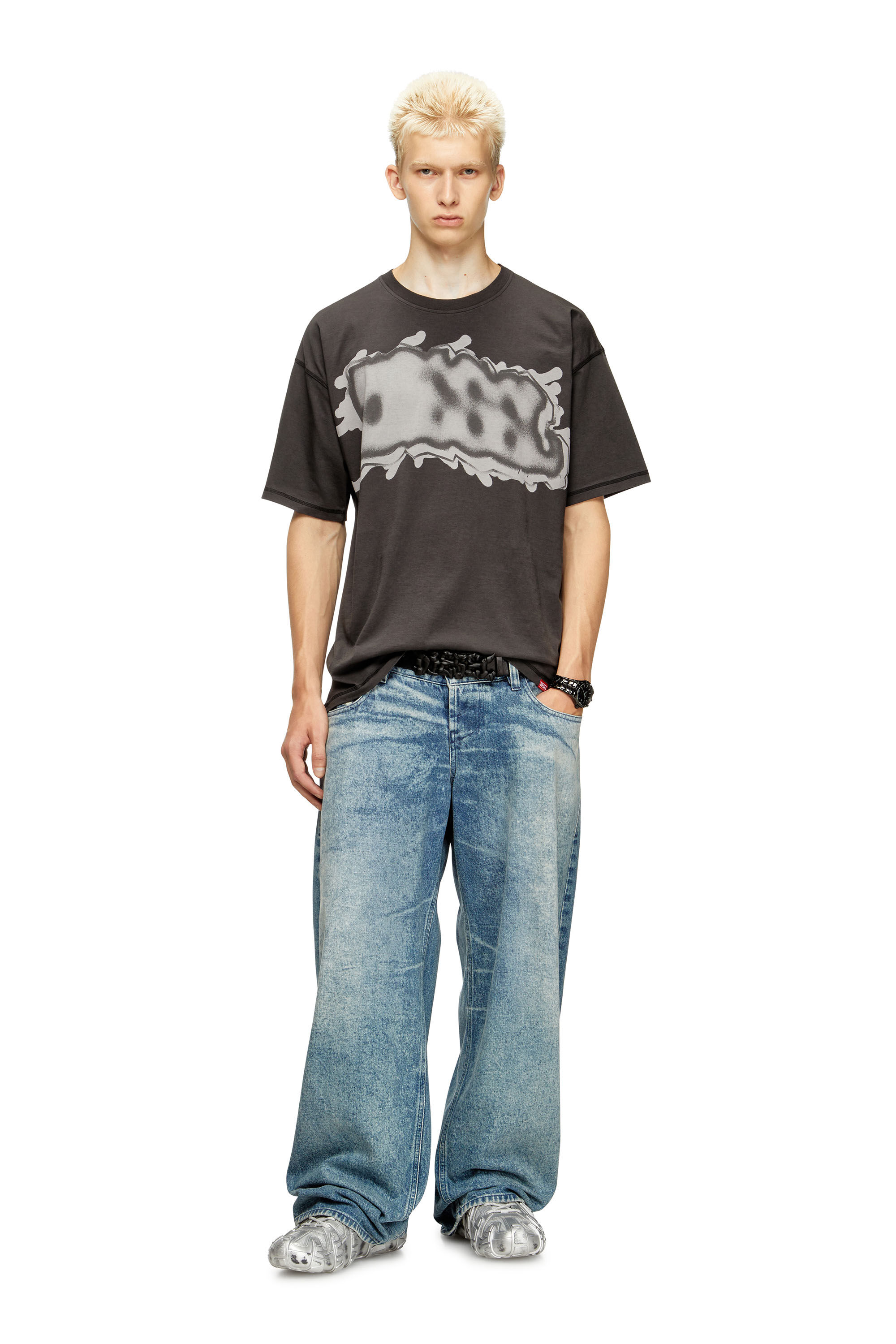 Diesel - T-LEONARD-IHBJ, Male's T-shirt with graffiti print in Dark Grey - 1