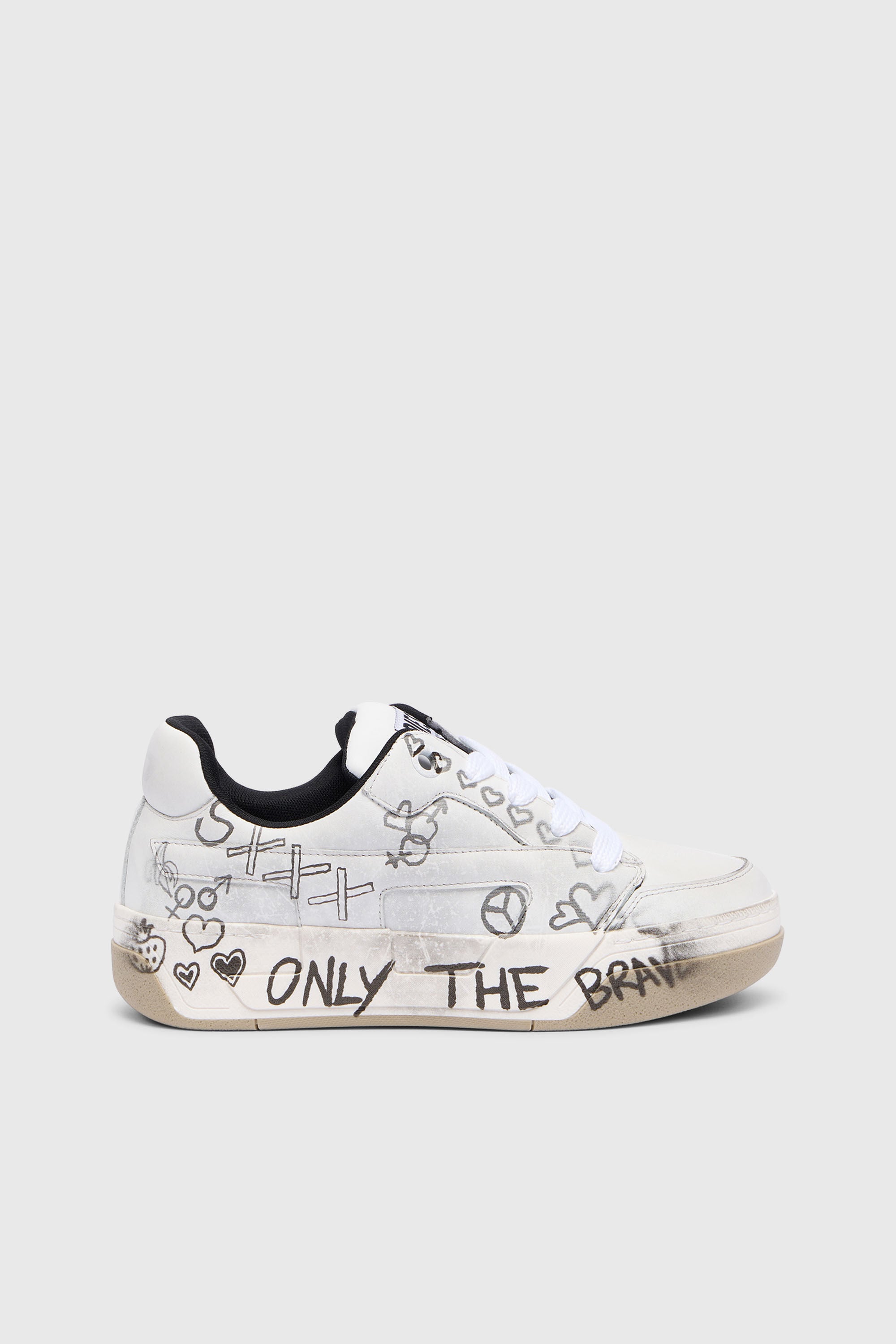 Women's D-Ollie-Leather sneakers with graffiti print | White