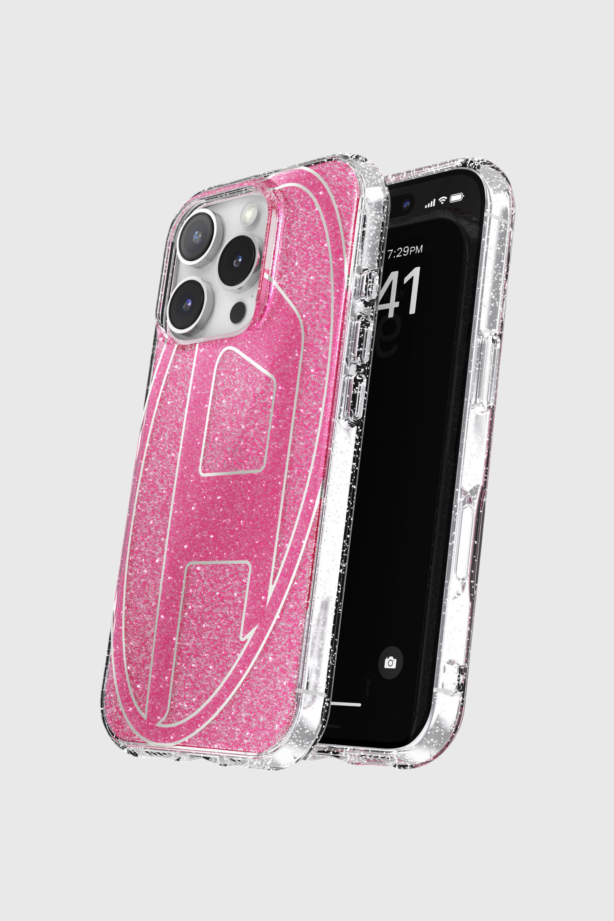 Women's Oval D Glitter Case for iP 16 Pro | Pink | Diesel {{Country}}