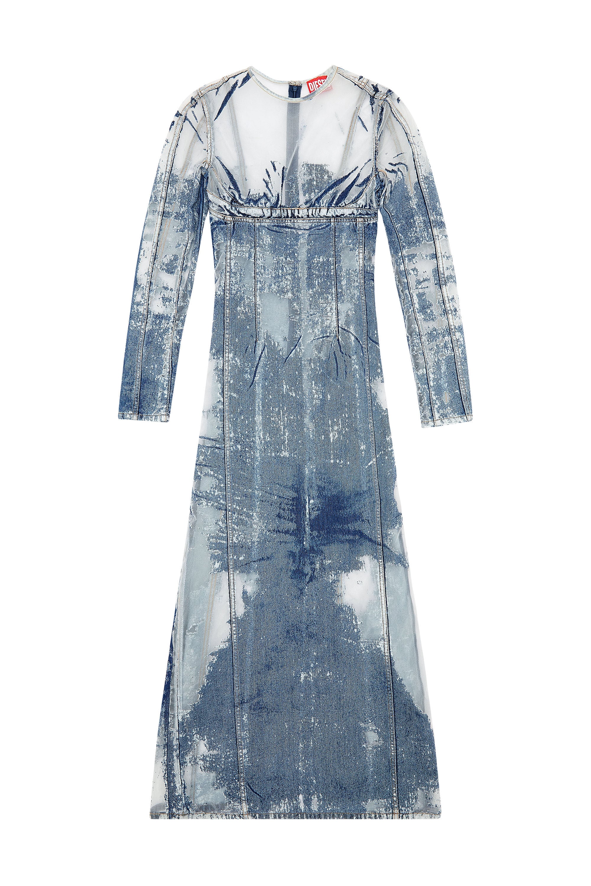 Women's Long denim dress with devoré | Blue | Diesel {{Country}}