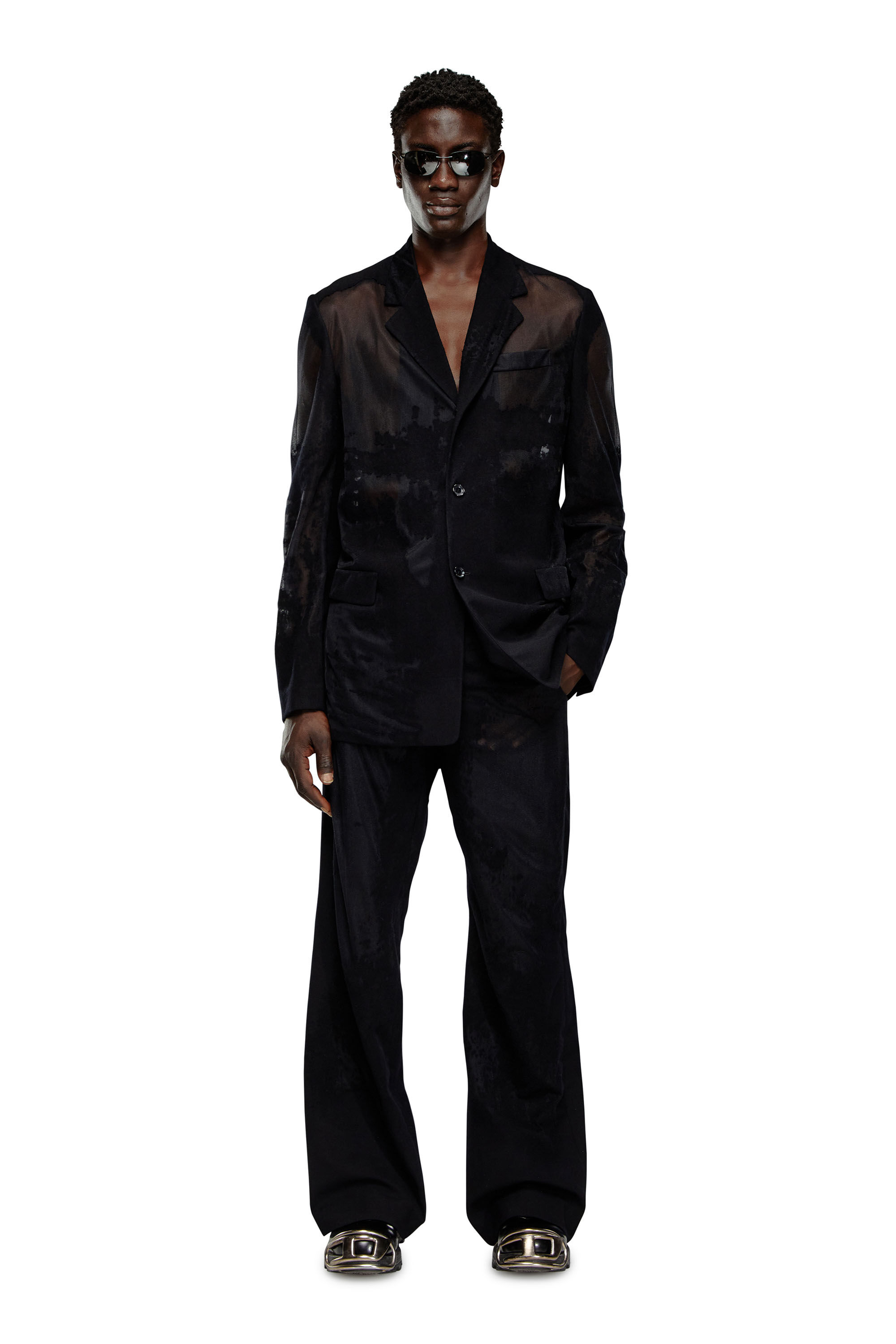 Diesel - J-REG, Male's Tailored jacket in devoré cool wool in Black - 1