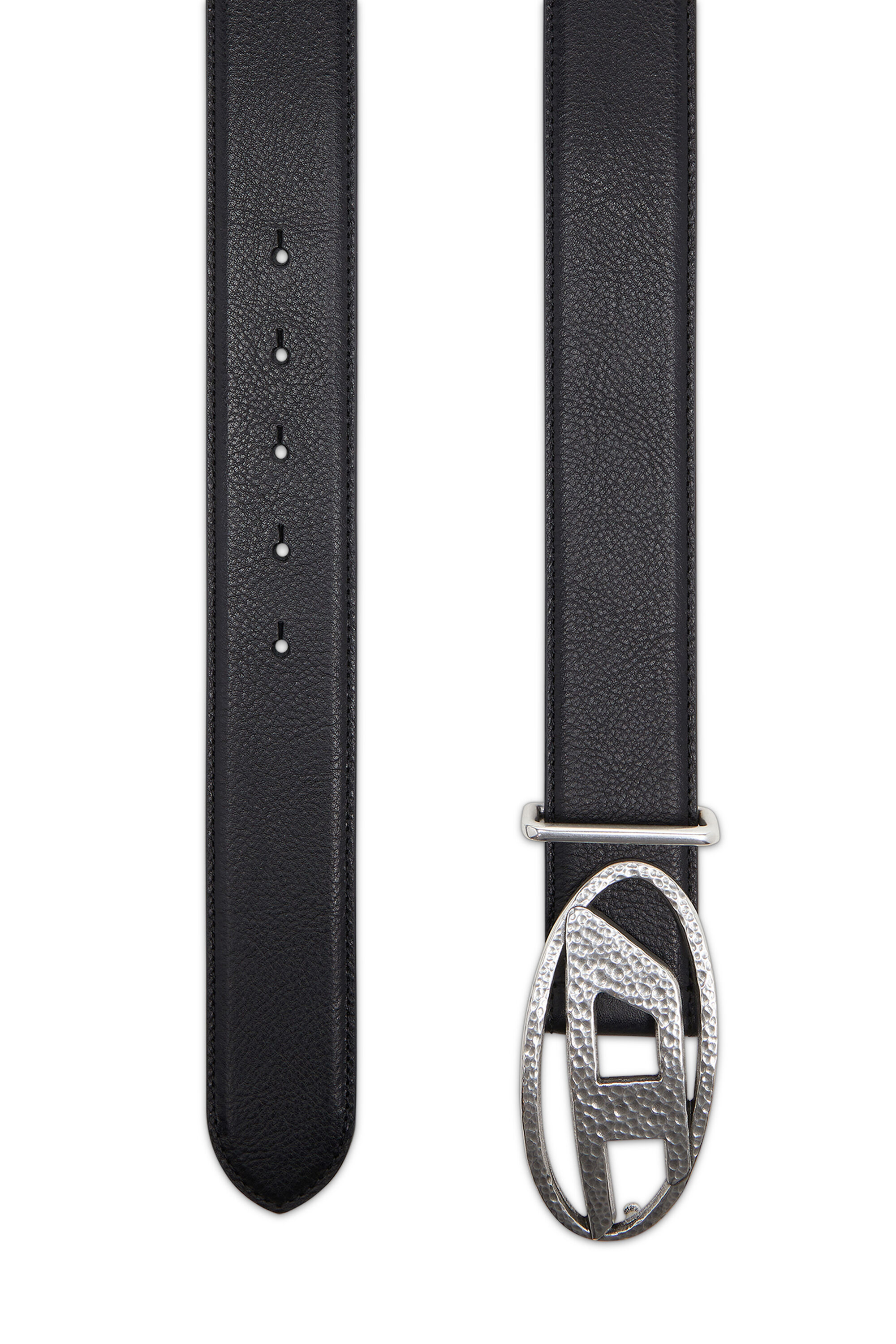 Diesel - B-1DR, Unisex's 4cm leather belt with hammered Oval D buckle in Black - 2