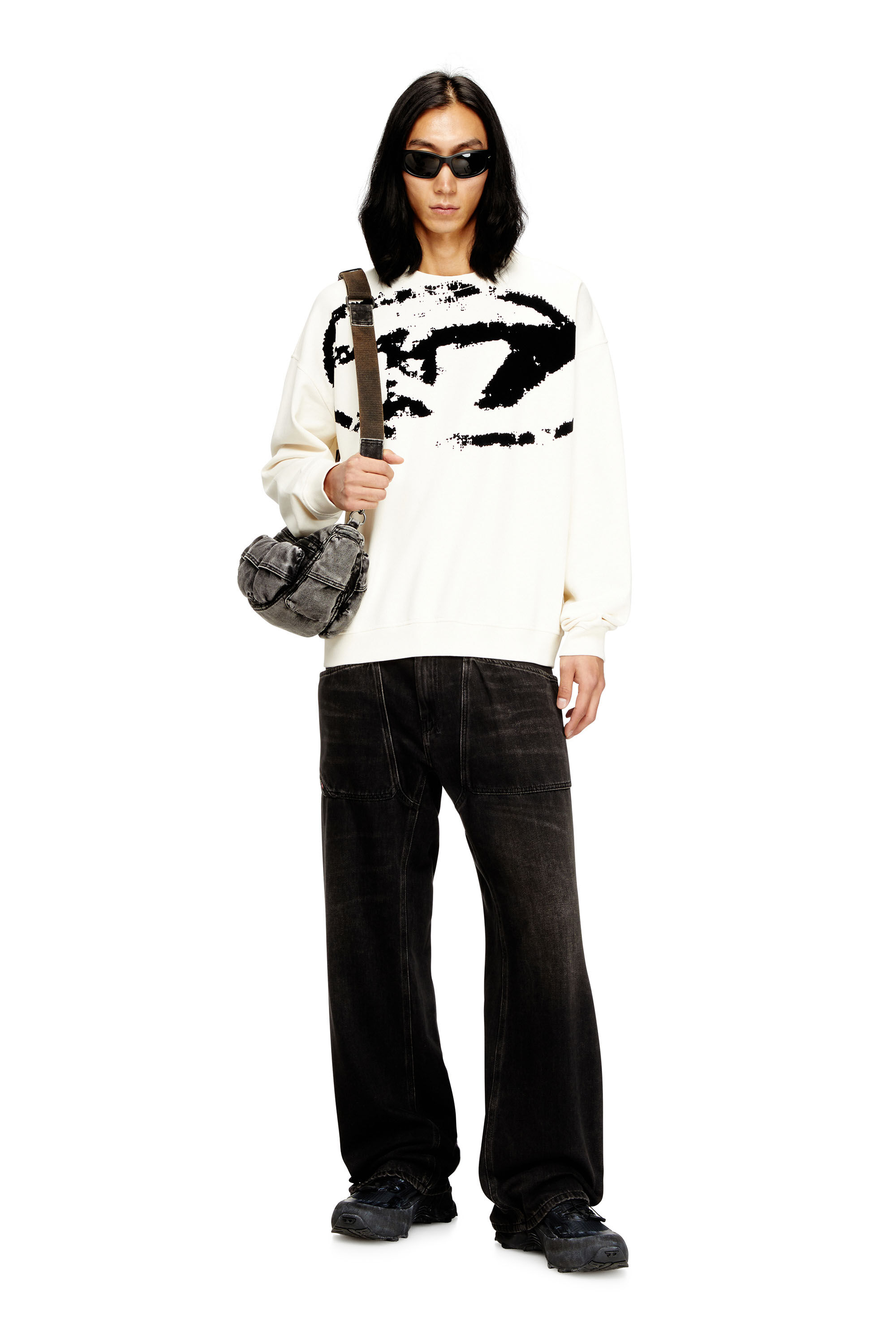 Men's Sweatshirt with distressed flocked logo | Multicolor | Diesel US