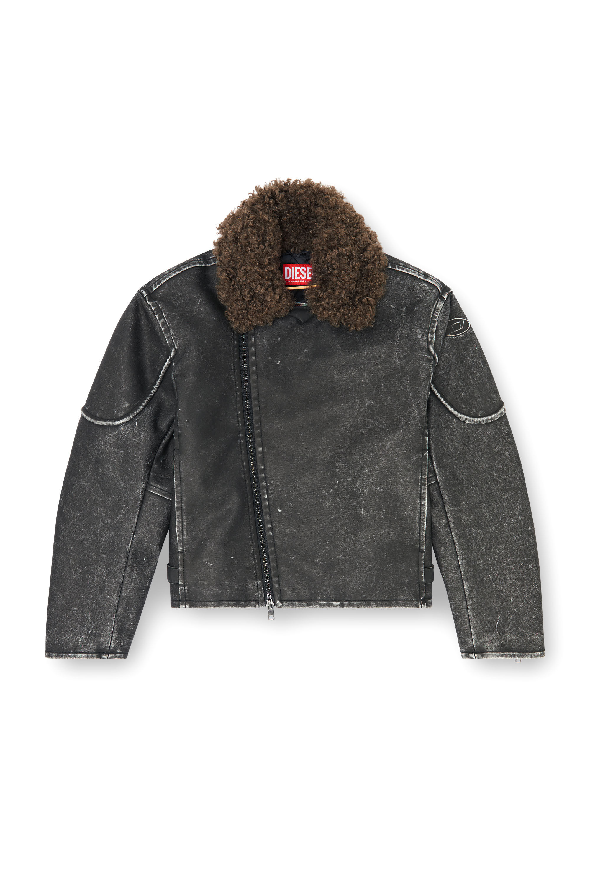 Diesel - W-ALEX, Chaqueta biker con cuello desmontable Hombre in Gris - 2