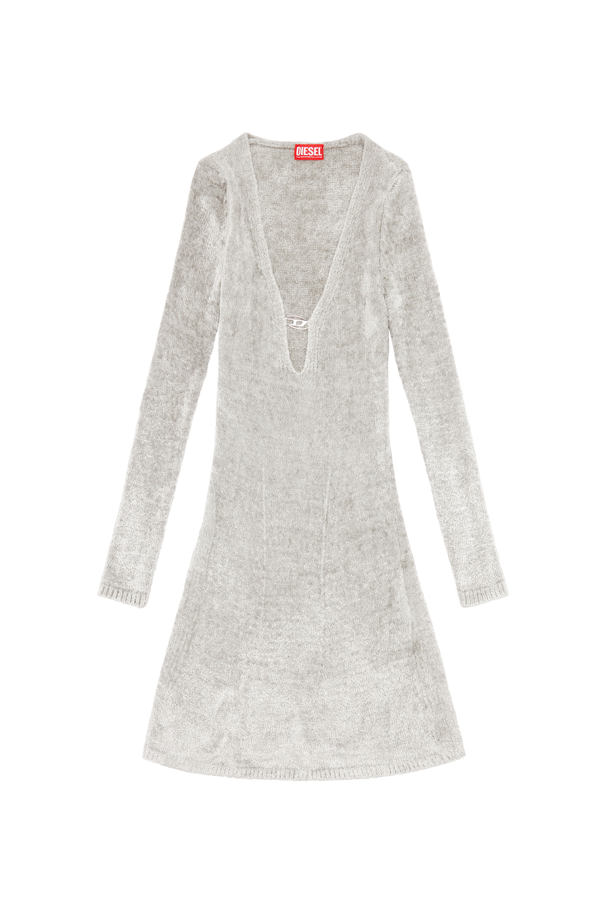Diesel - M-COLEEN, Woman's Short chenille dress with deep neckline in Light Grey - 2