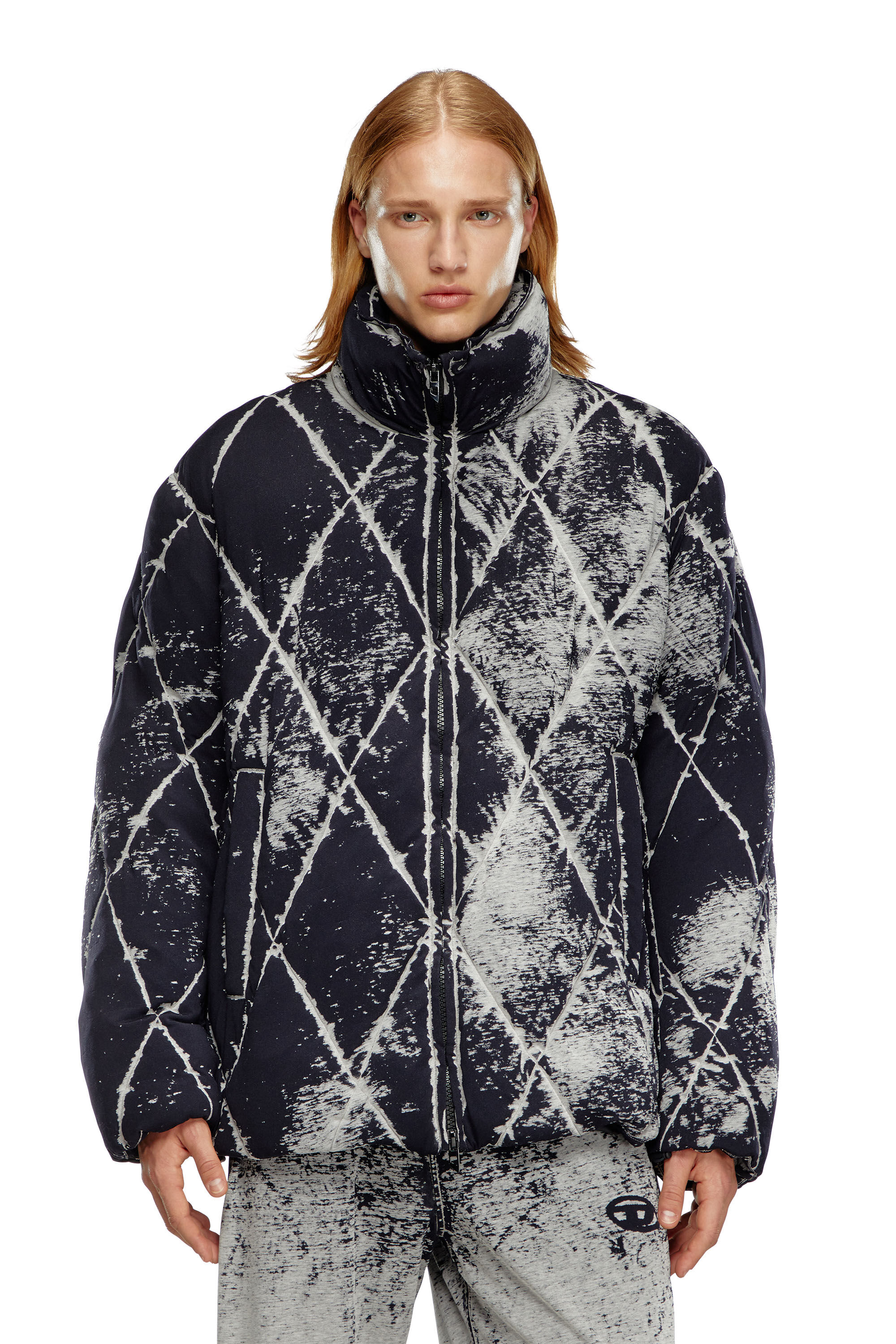 Diesel - W-MARCEL, Male's Puffer jacket in burn-out jersey in Black - 6