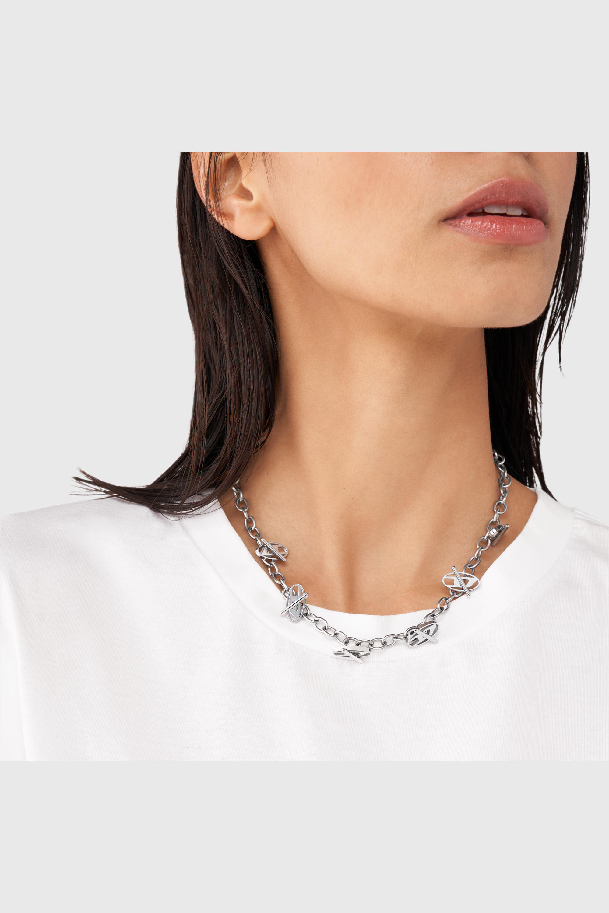 Women's Oval D Logo Chain Necklace | Silver | Diesel {{Country}}