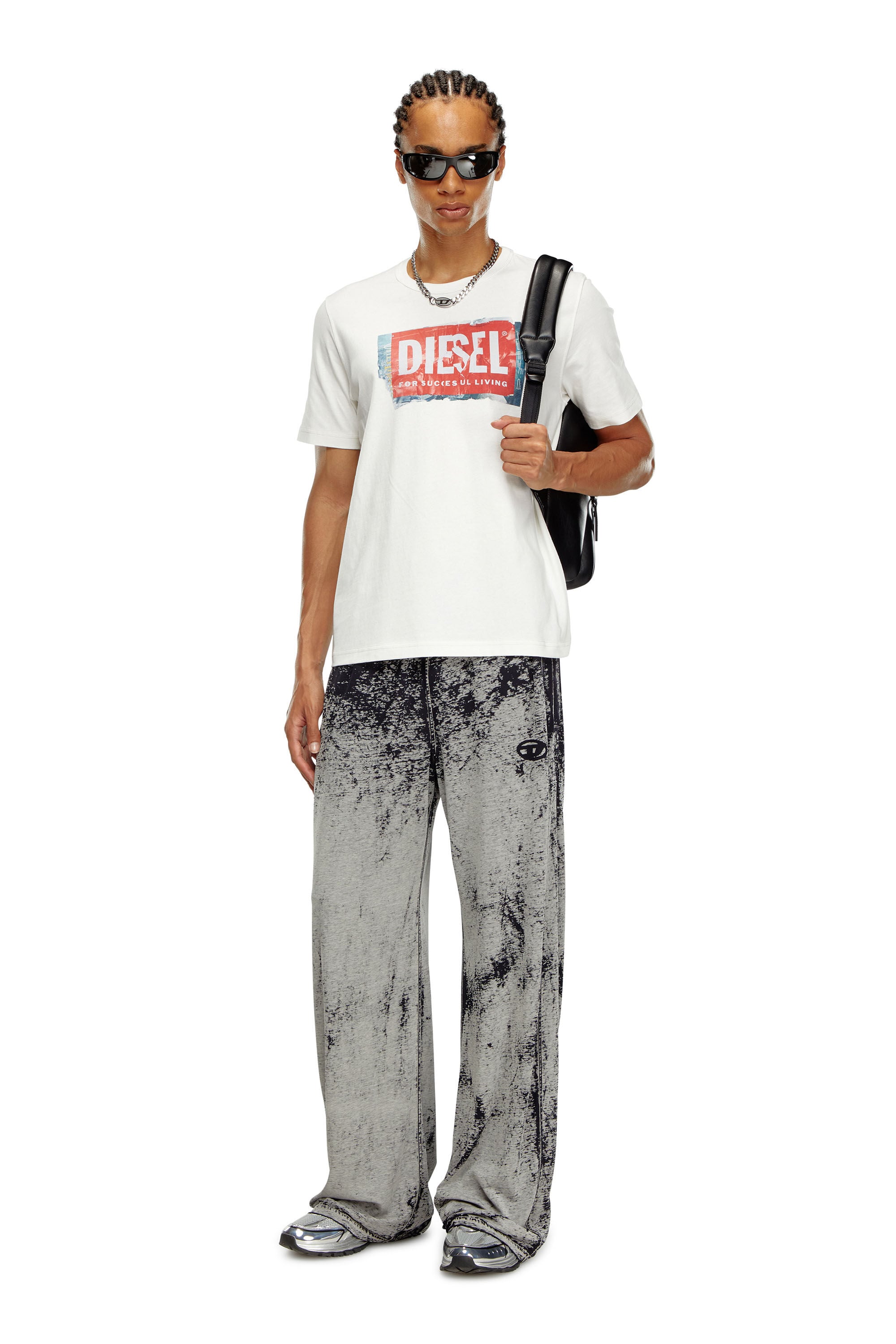 Diesel - T-ADJUST-Q6, Man's T-shirt with crumpled-effect logo in White - 1
