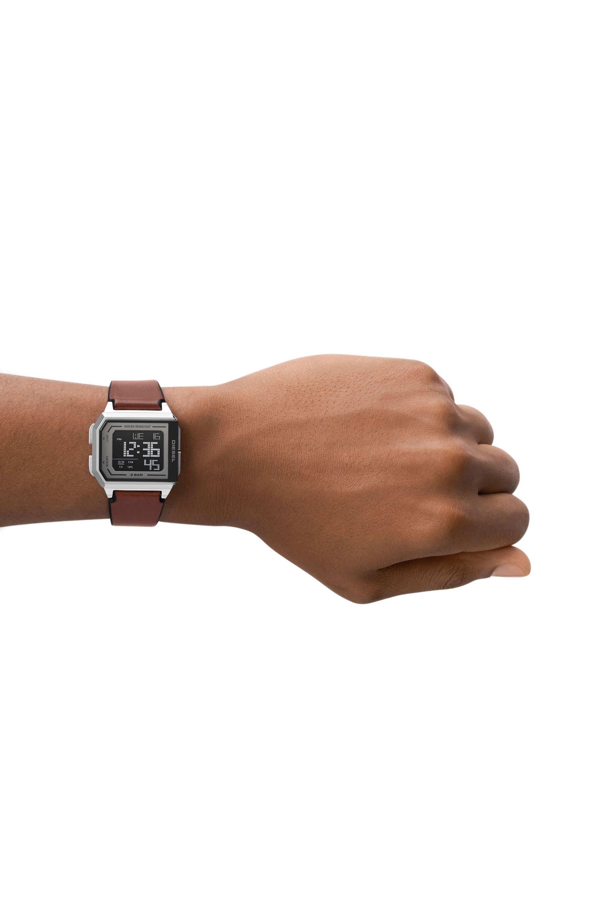 DZ1995: Chopped digital brown leather watch | Diesel {{Country}}