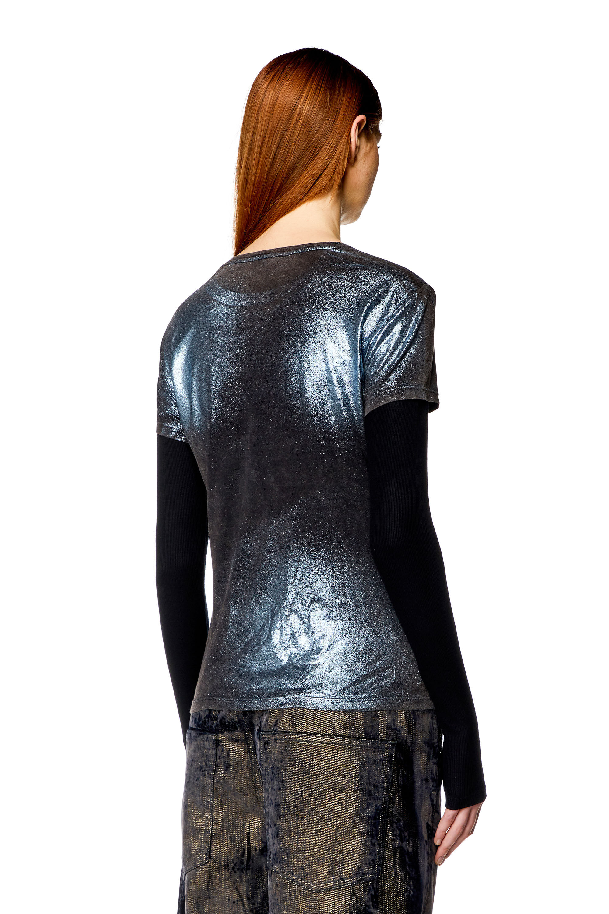 Diesel - T-MIWA, Top superposé métallisé délavé Femme in Polychrome - 4