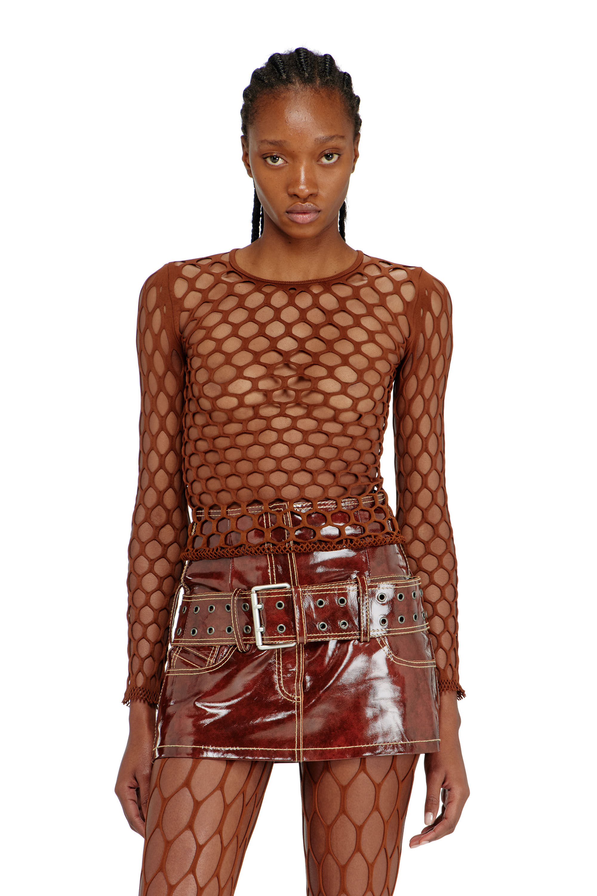 Women's Stretchy mesh-knit top | Brown | Diesel