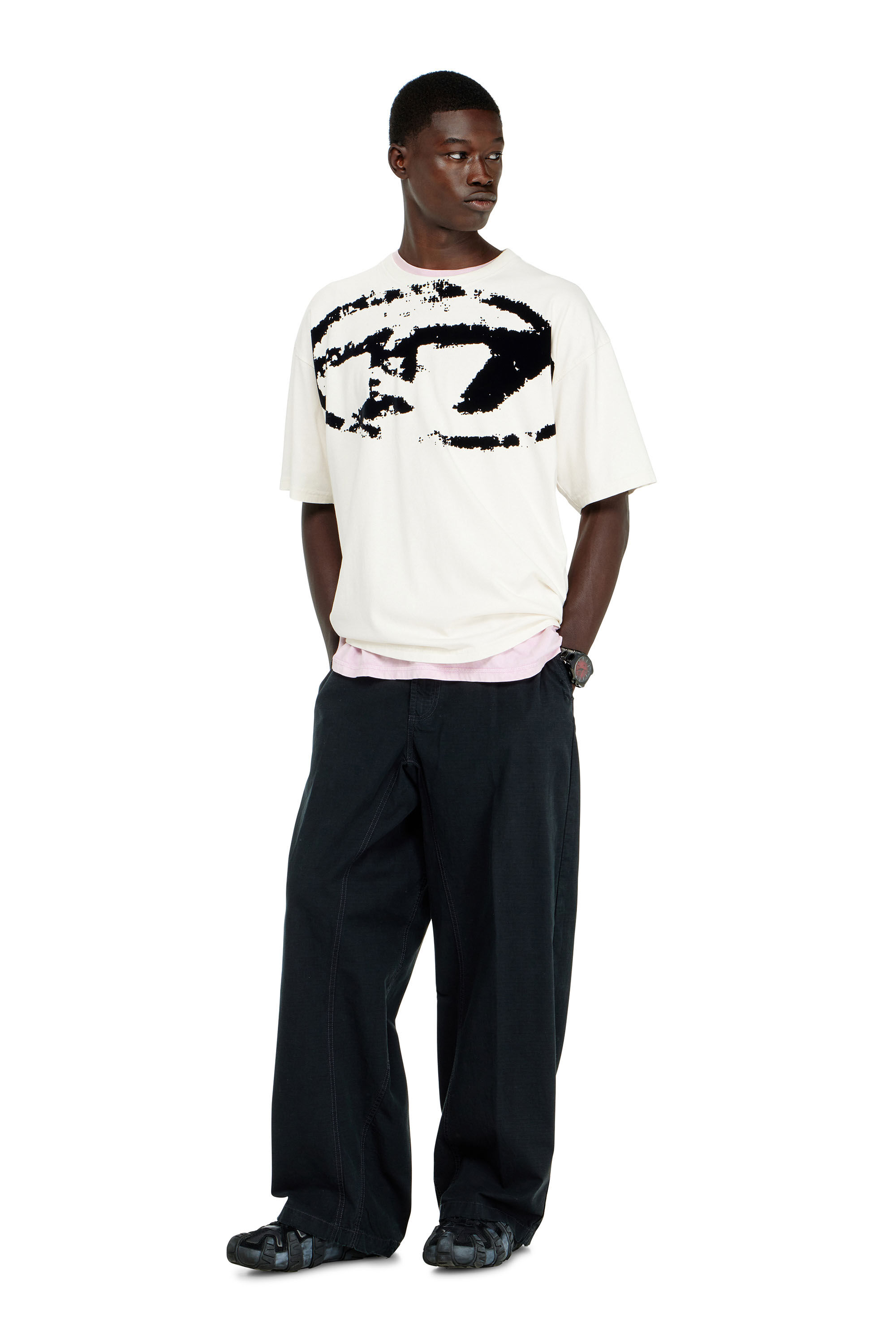 Men's T-shirt with distressed flocked logo | White | Diesel US