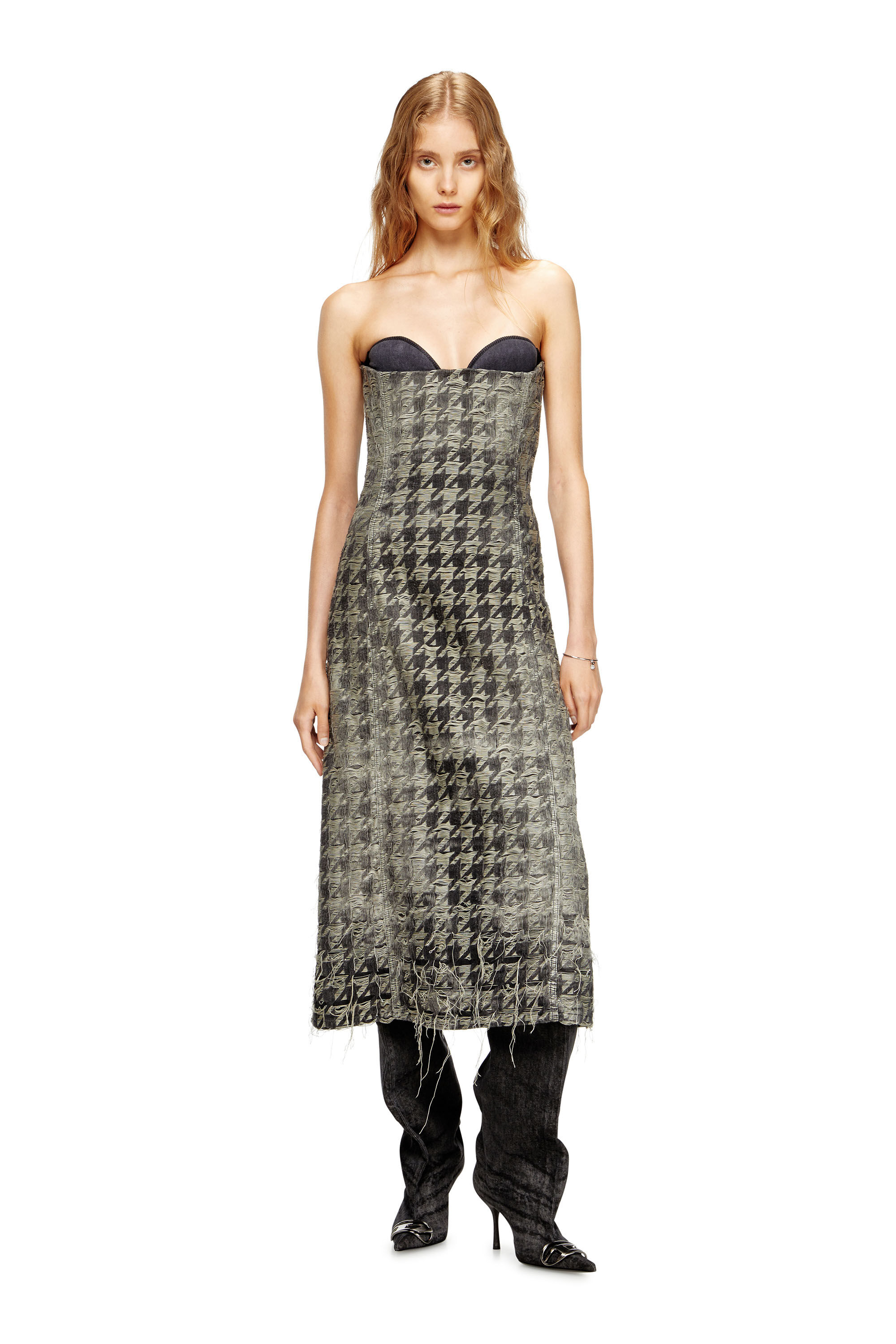Diesel - DE-OLIVIA-FSH, Female's Midi dress in houndstooth-weave denim in Black/White - 1