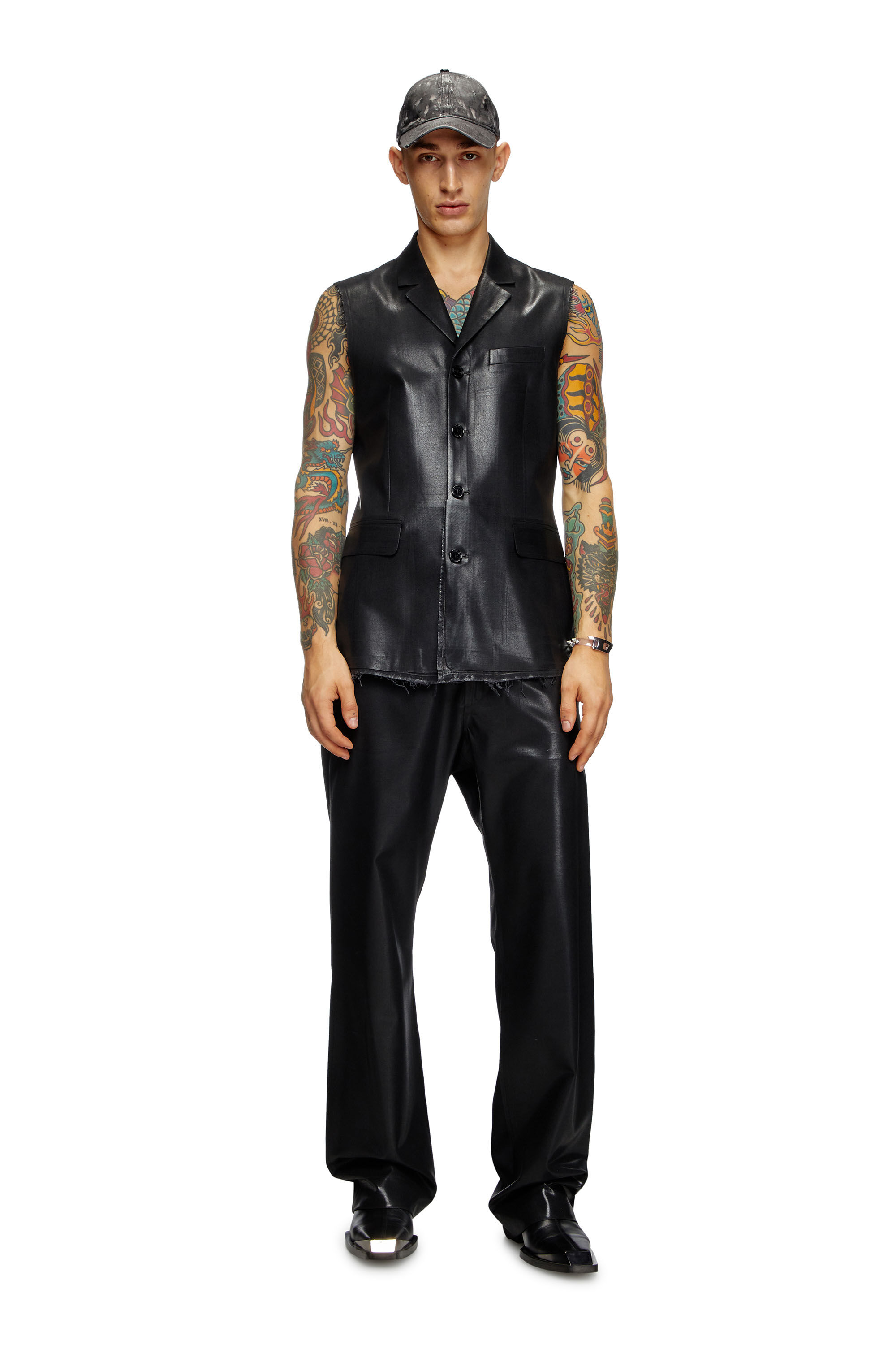 Diesel - J-PHOX-HEAV, Male's Tailored vest with coated front in Black - 1