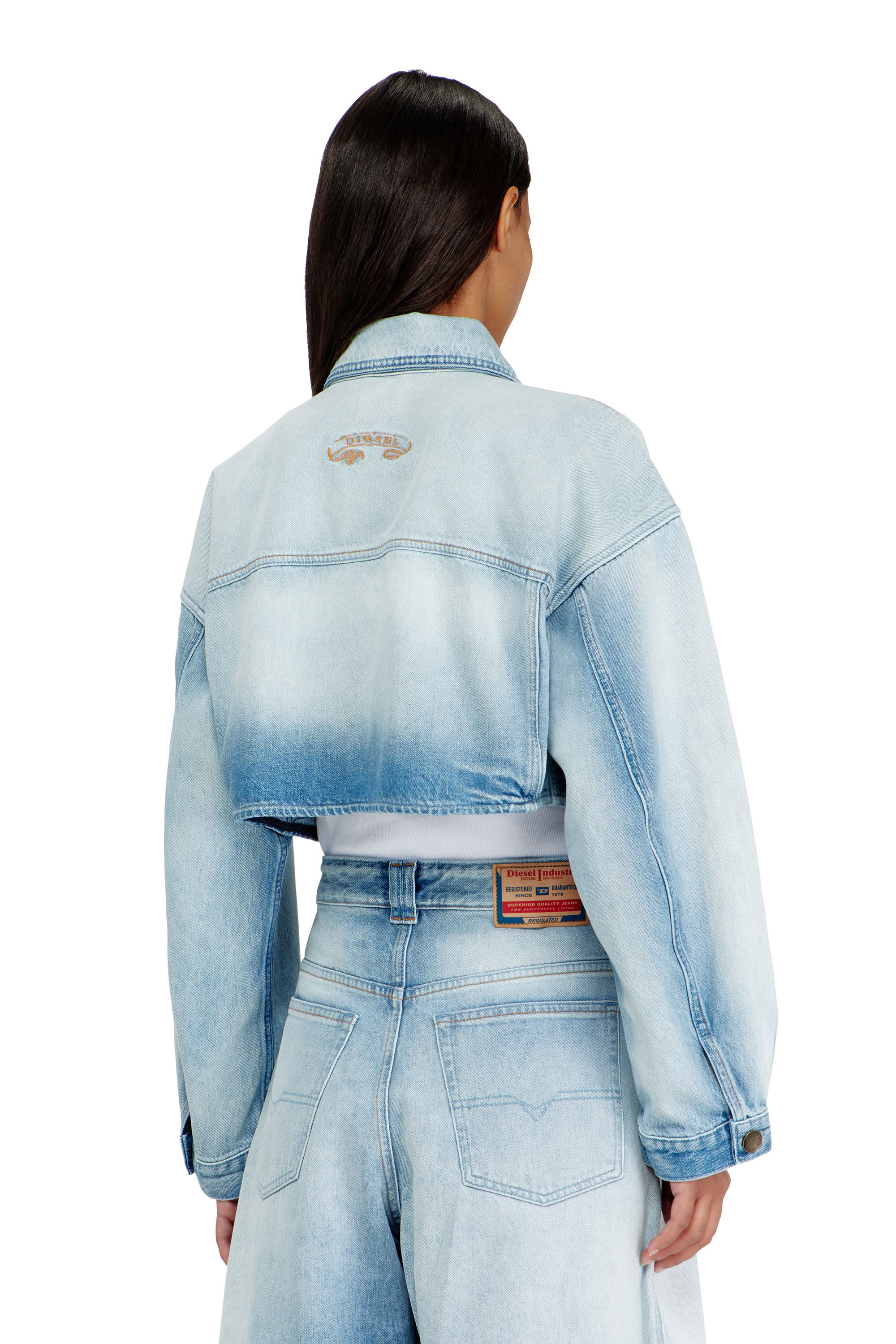 Diesel - DE-MALLEY-S, Female's Oversized cropped trucker jacket in Light Blue - 4
