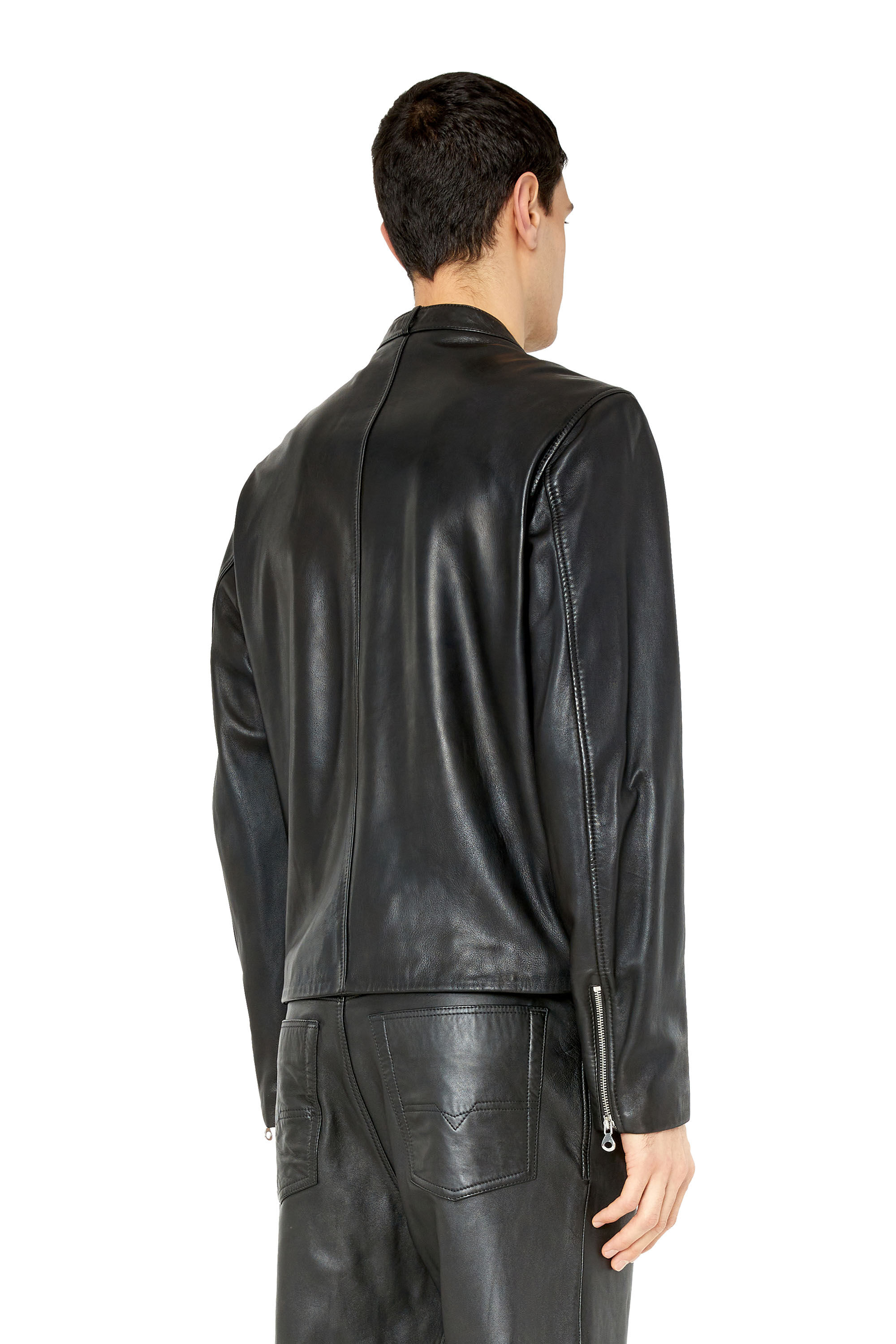 OHOTORO Steel Leather Jacket レザージャケット L-METAL Man: Leather biker jacket with logo plaque | Diesel