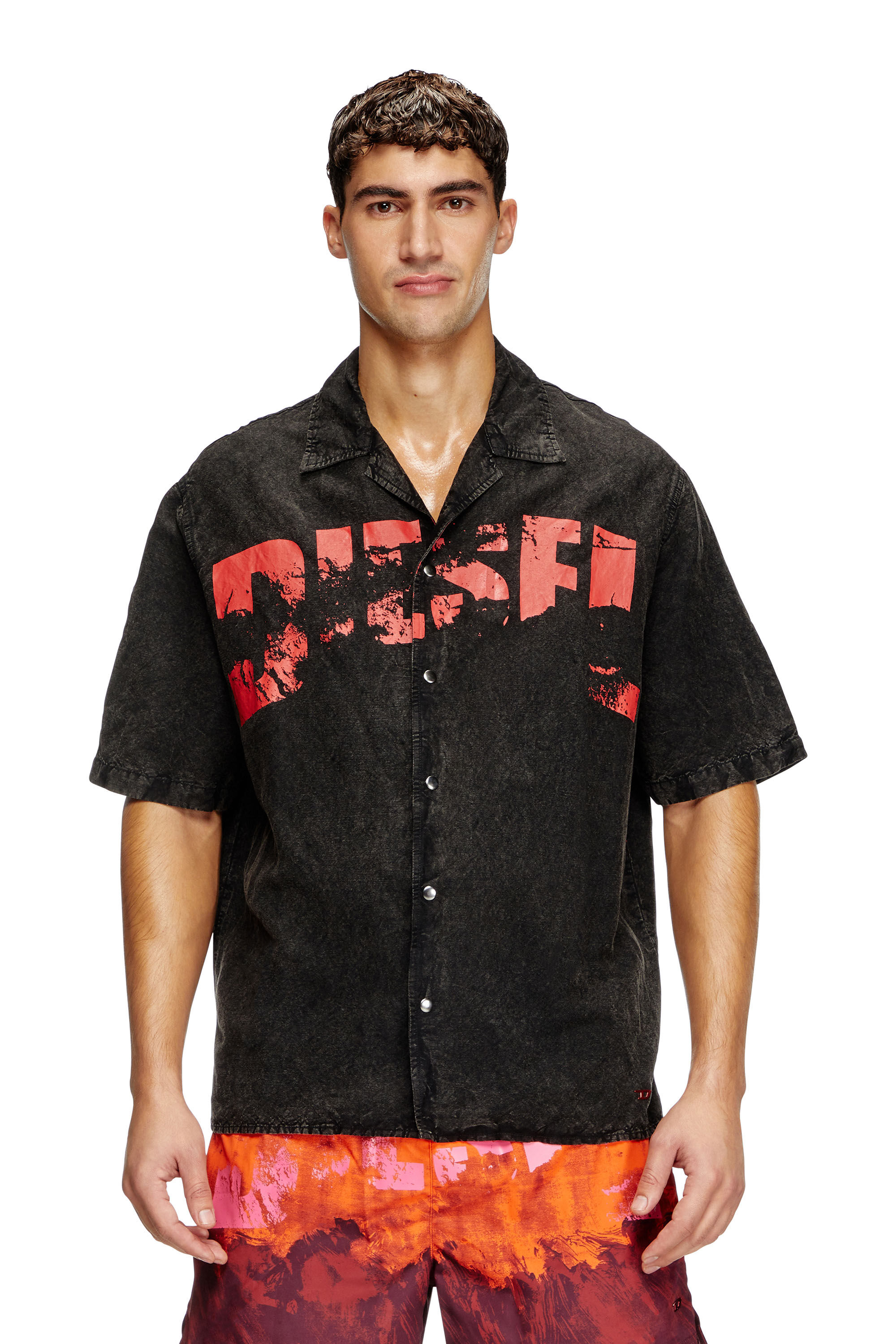 Men's Beach shirt in linen blend | Black | Diesel US
